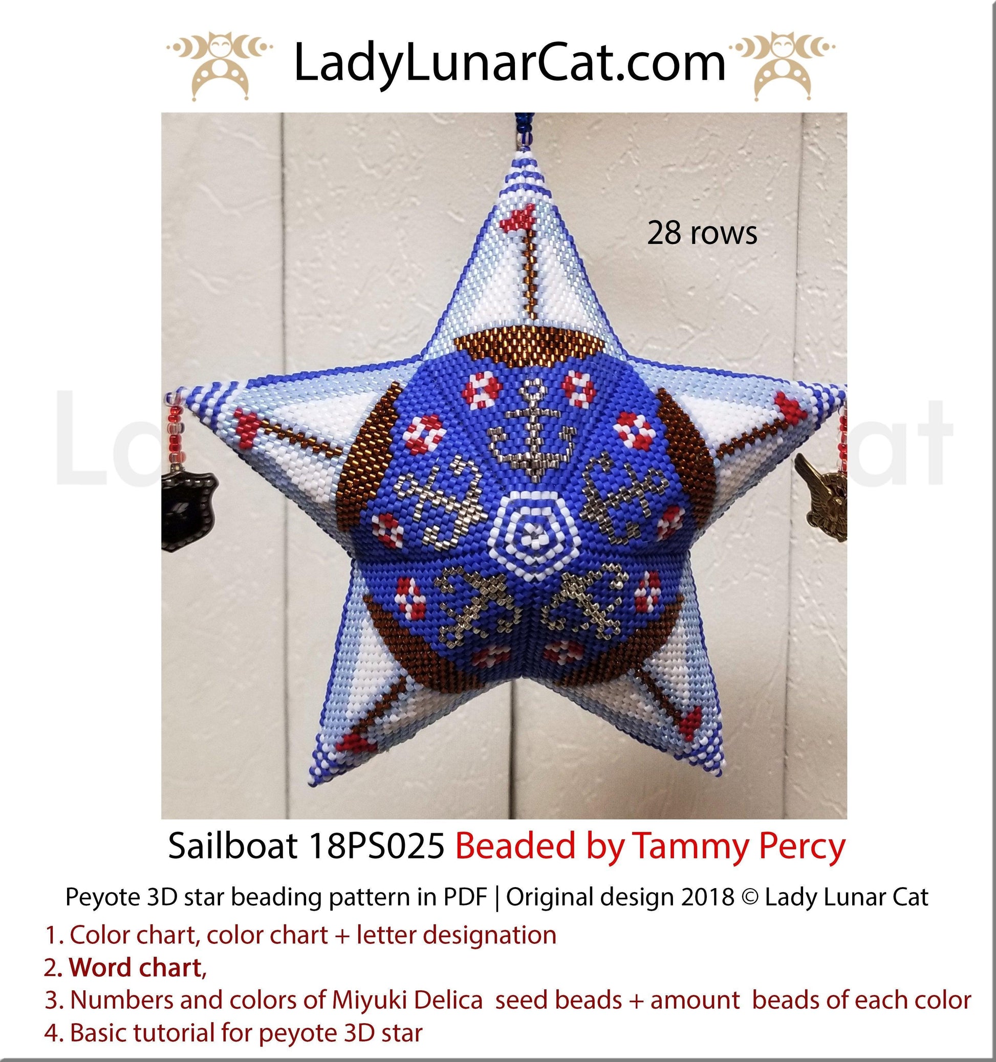 Peyote star patterns for beading Sailboat star 18PS025 LadyLunarCat