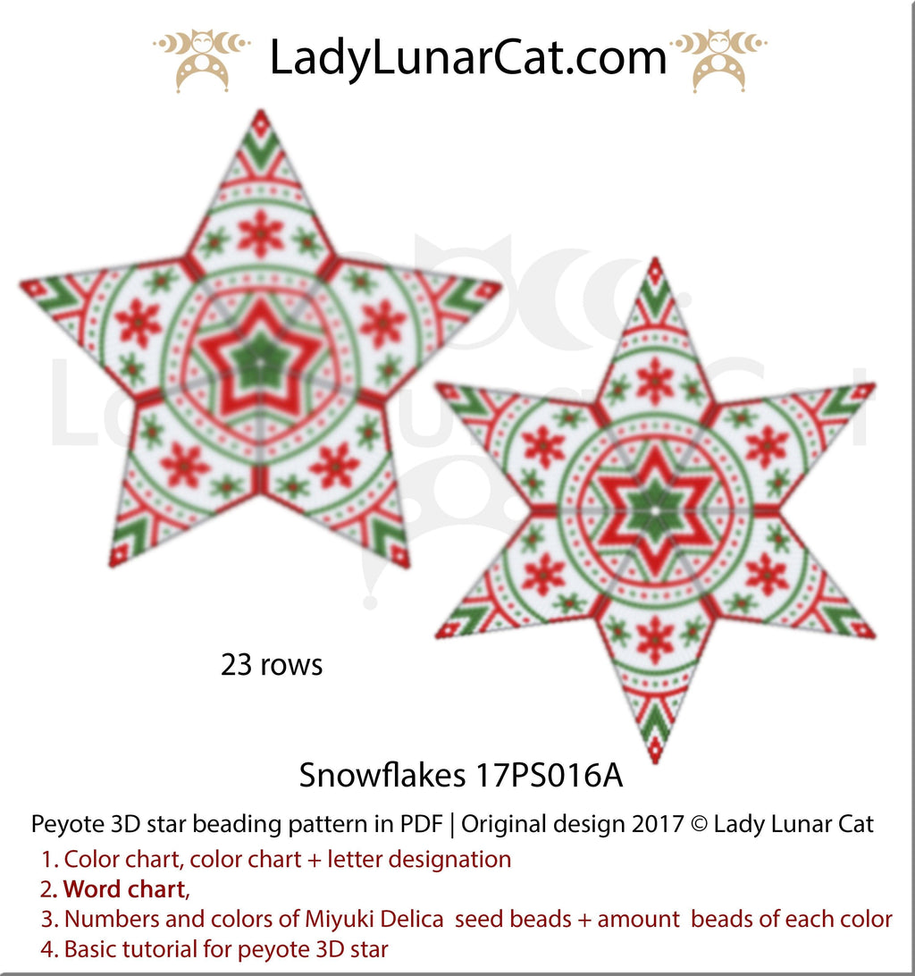 Peyote star patterns for beading Snowflakes 17PS016A LadyLunarCat