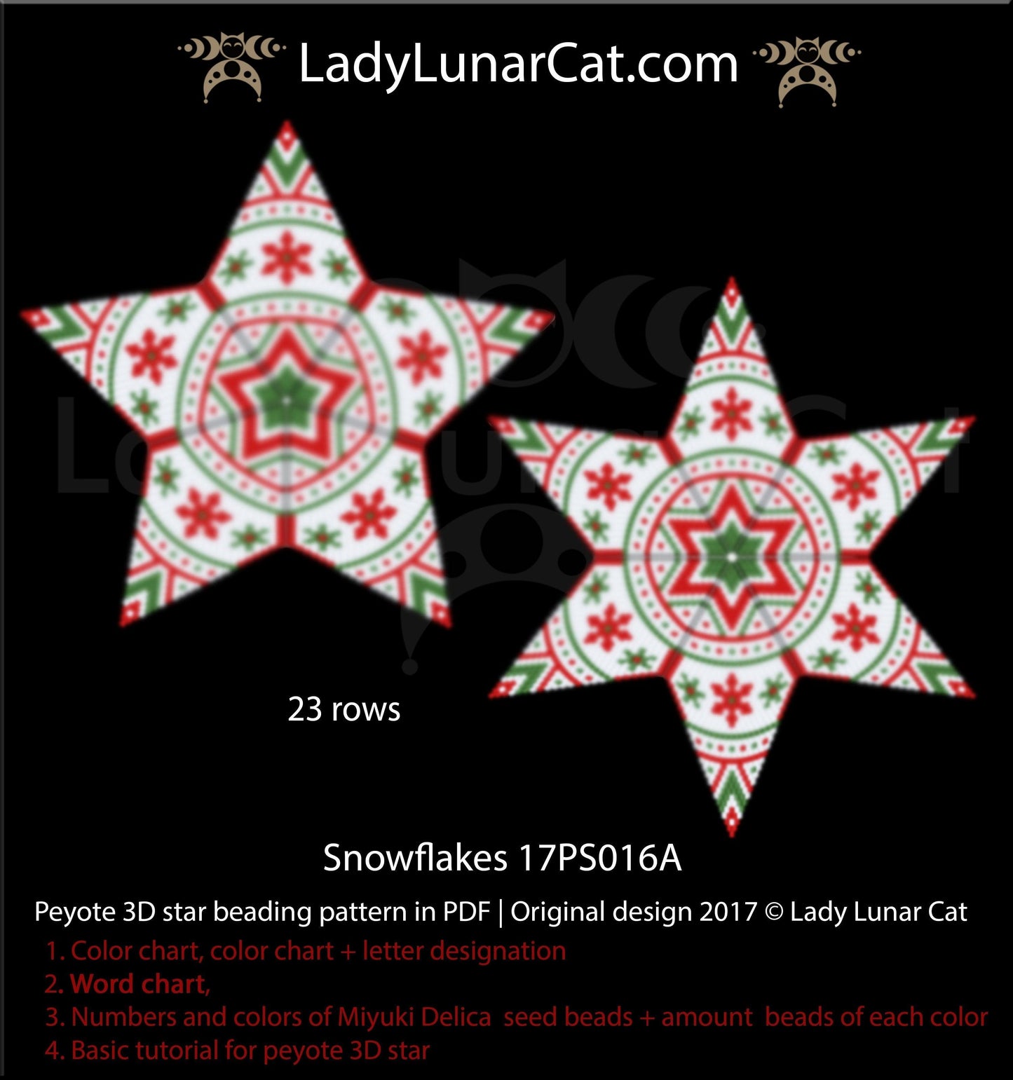 Peyote star patterns for beading Snowflakes 17PS016A LadyLunarCat