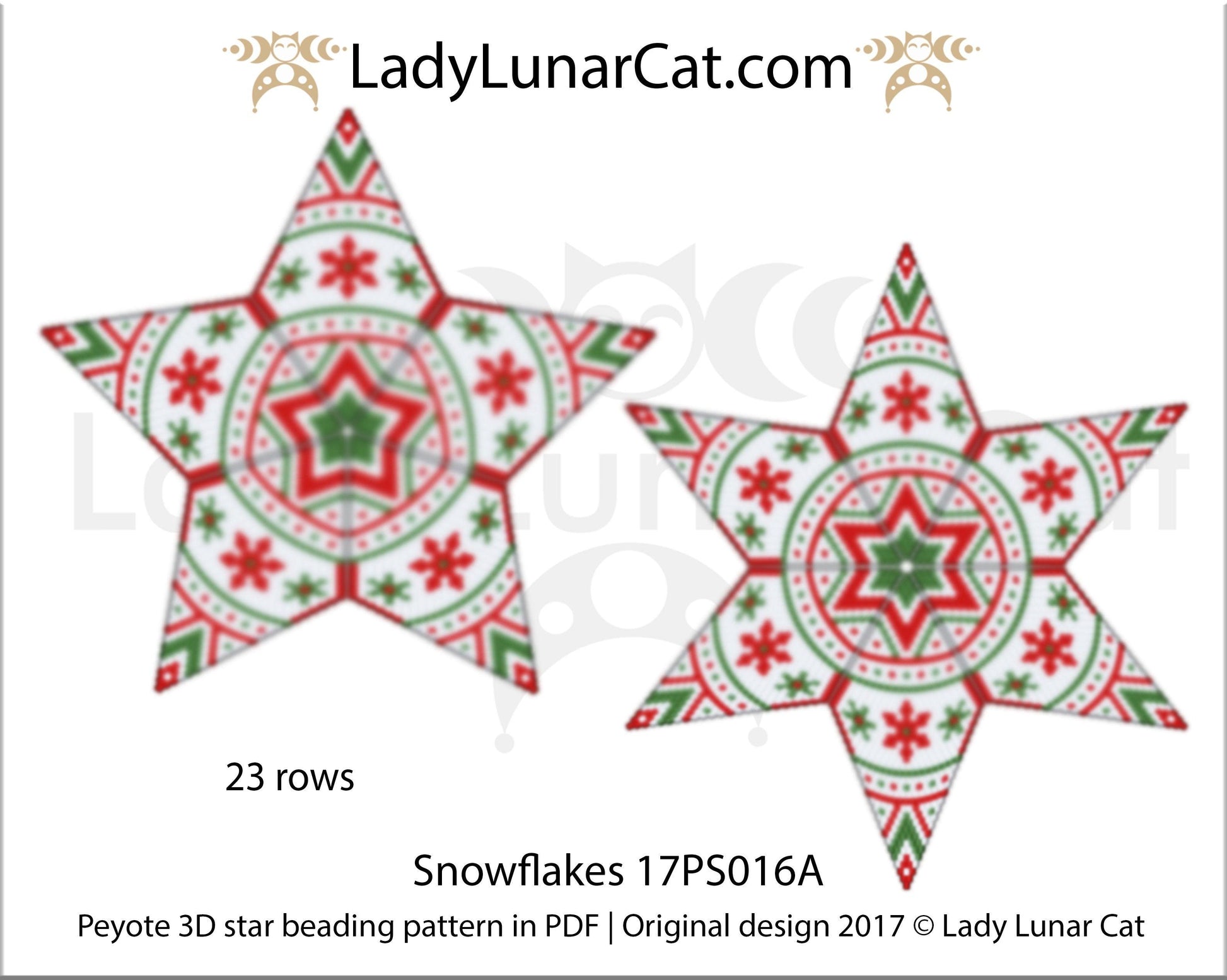 Peyote star patterns for beading Snowflakes 17PS016A LadyLunarCat