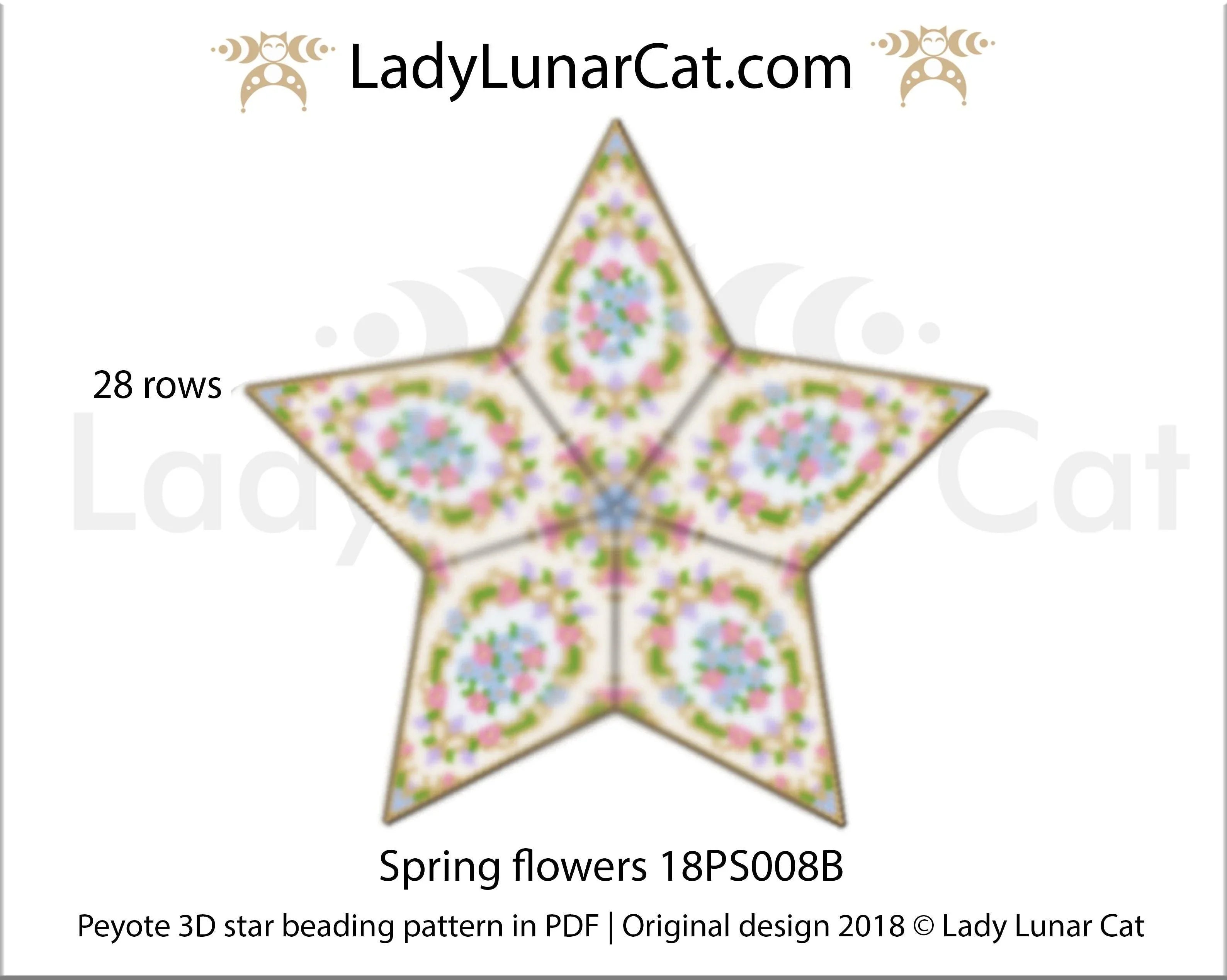 Forget-me-not peyote star 18PS008B - 55 beads 28 rows 7 colors vintage Easter spring PDF LadyLunarCat