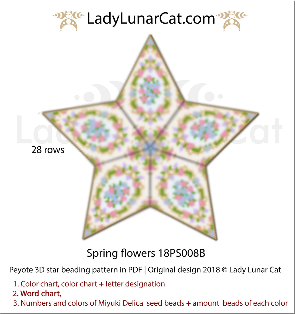 Peyote star patterns for beading Spring flowers 18PS008B LadyLunarCat
