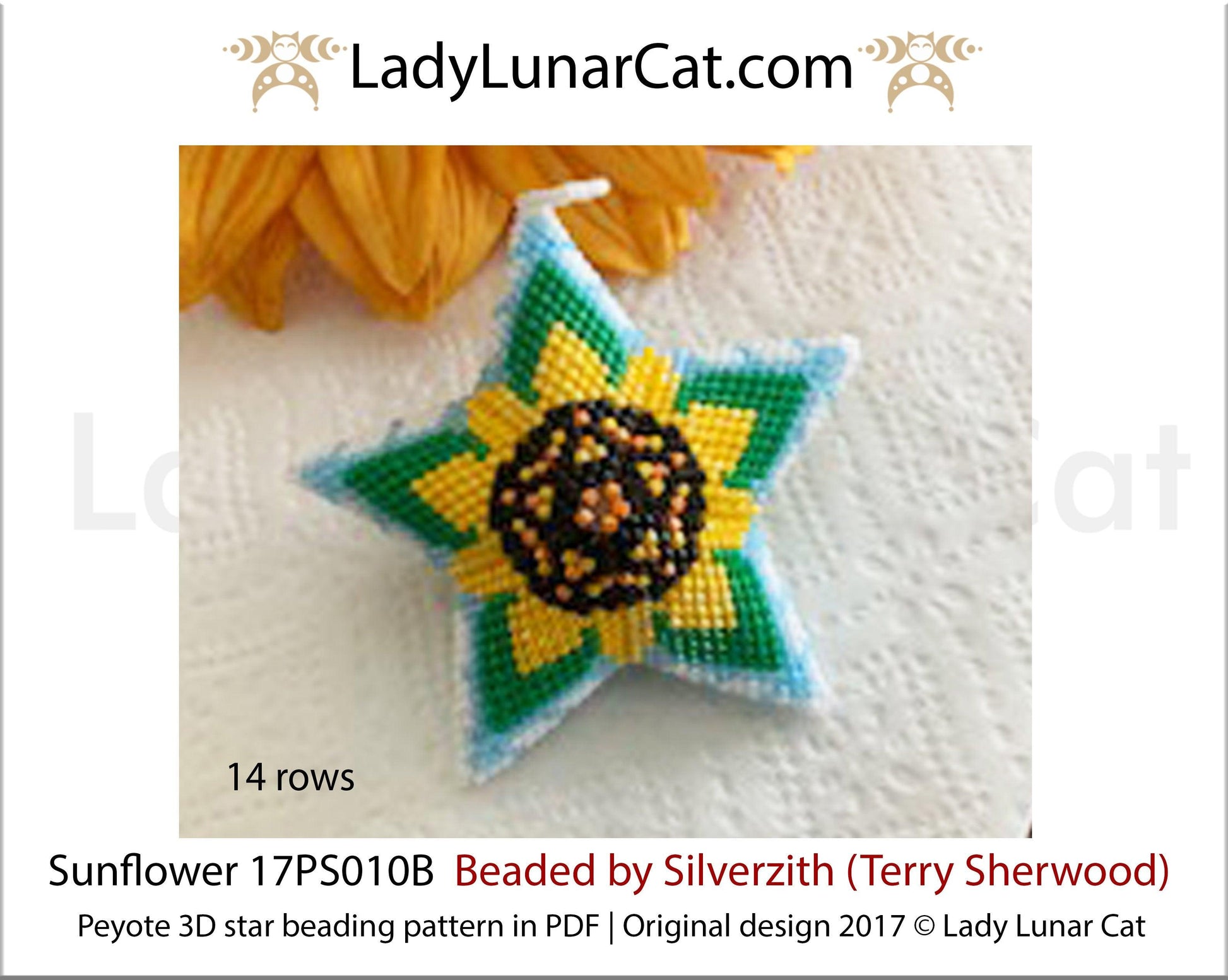 Peyote star patterns for beading Sunflower 17PS010B LadyLunarCat