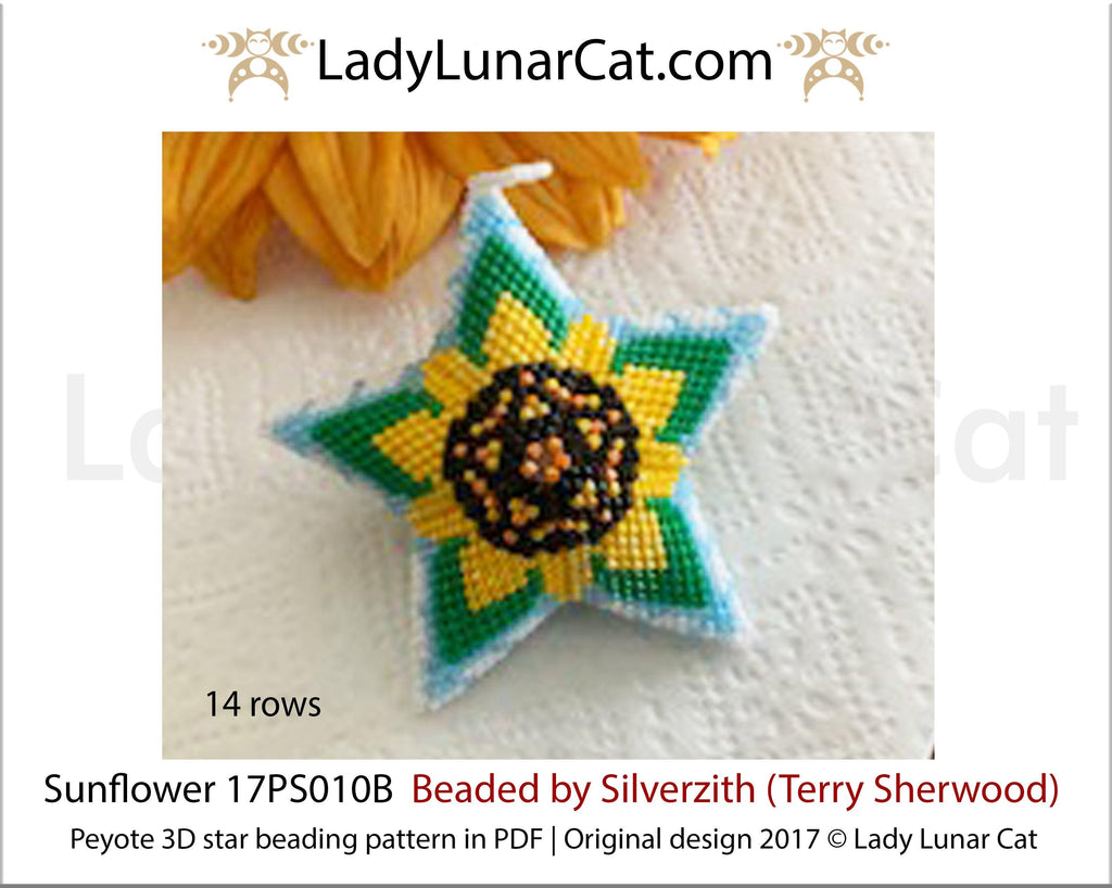 Peyote star patterns for beading Sunflower 17PS010B LadyLunarCat