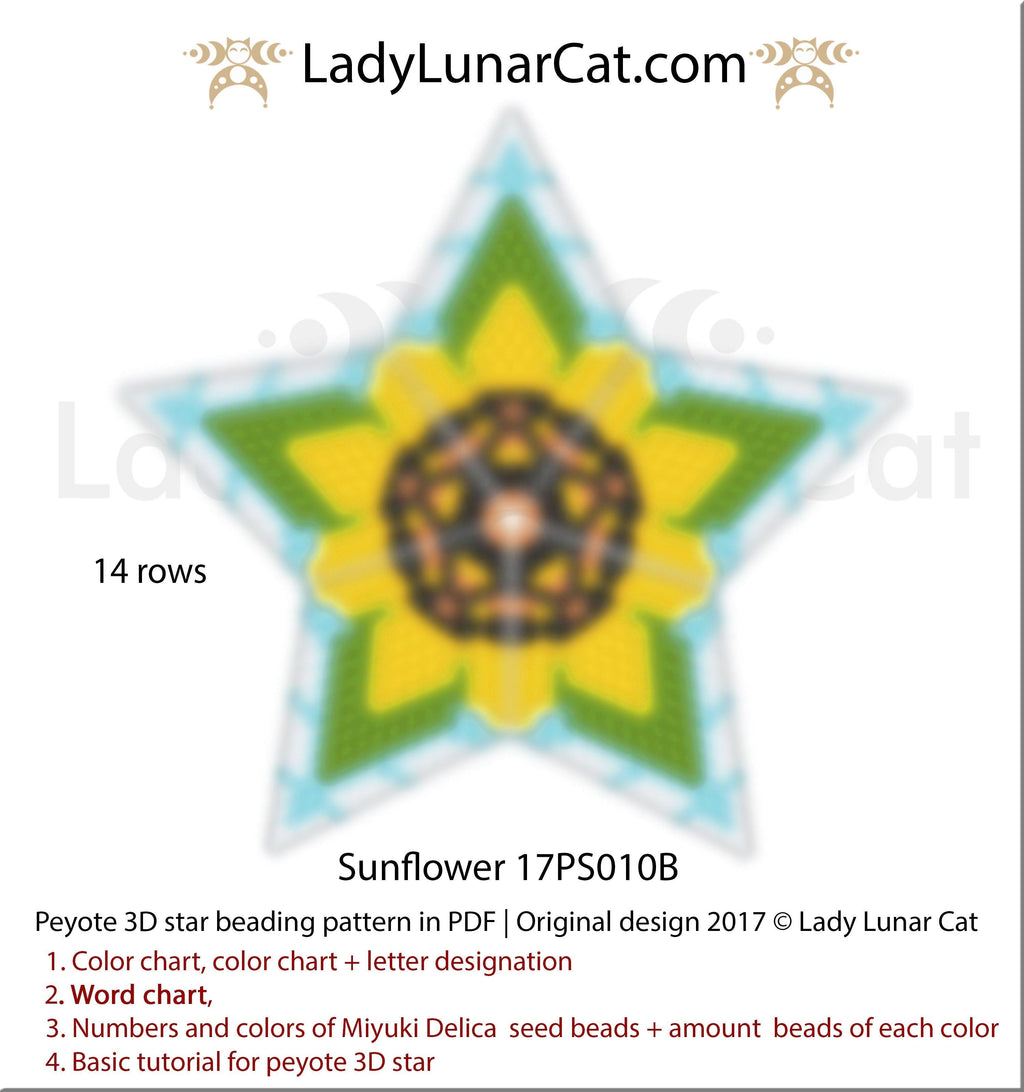 Peyote star patterns for beading Sunflower 17PS010B LadyLunarCat