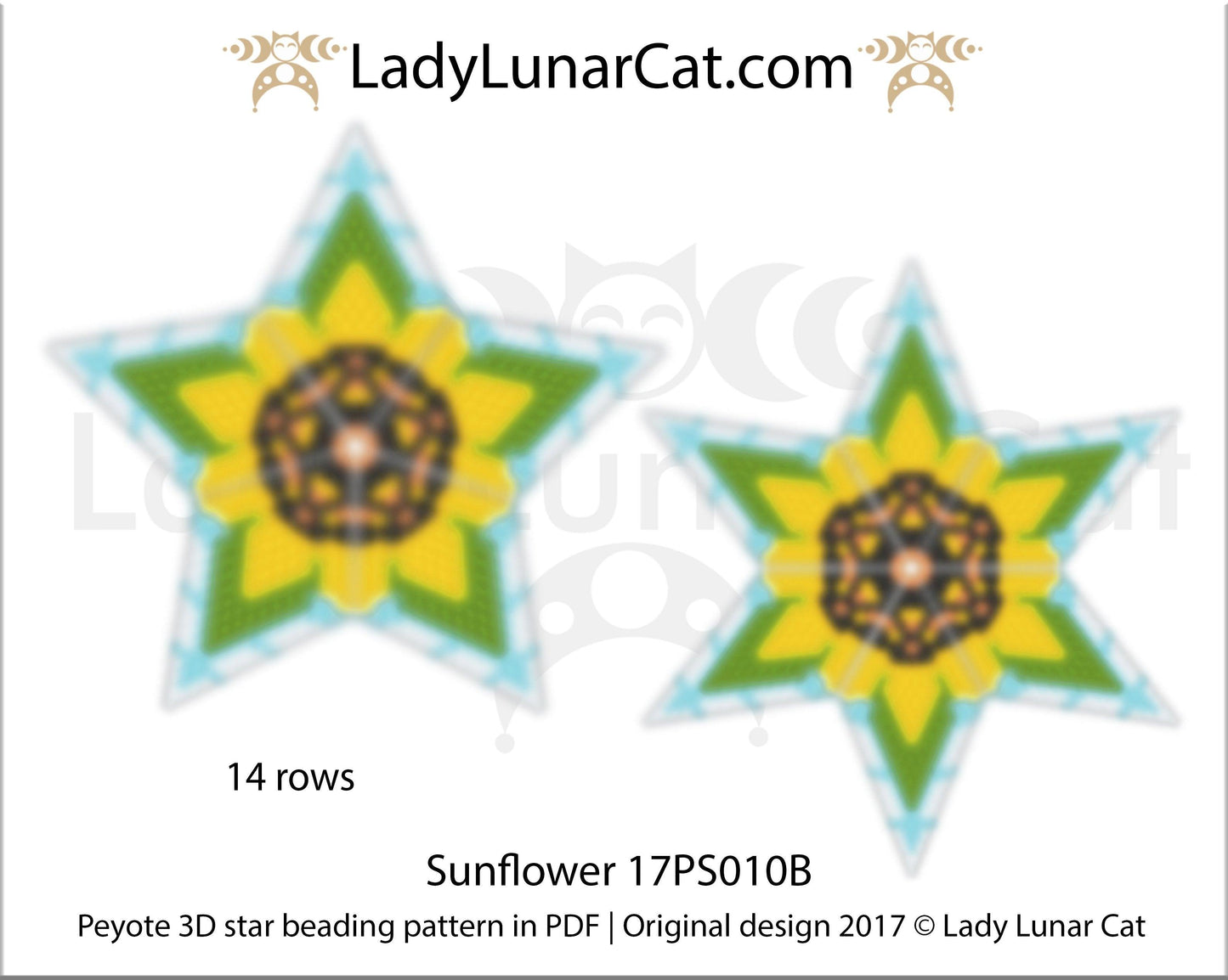 Peyote star patterns for beading Sunflower 17PS010B LadyLunarCat