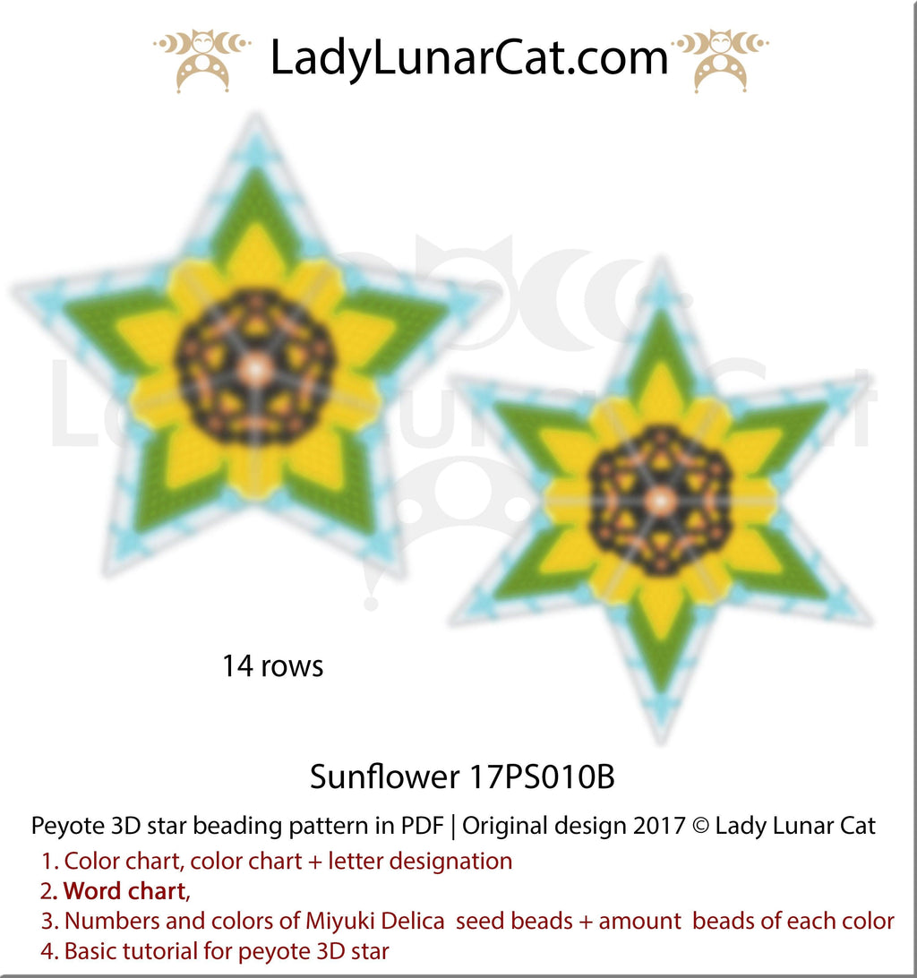 Peyote star patterns for beading Sunflower 17PS010B LadyLunarCat