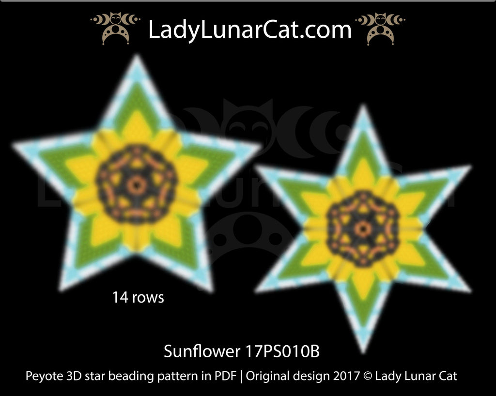 Peyote star patterns for beading Sunflower 17PS010B LadyLunarCat