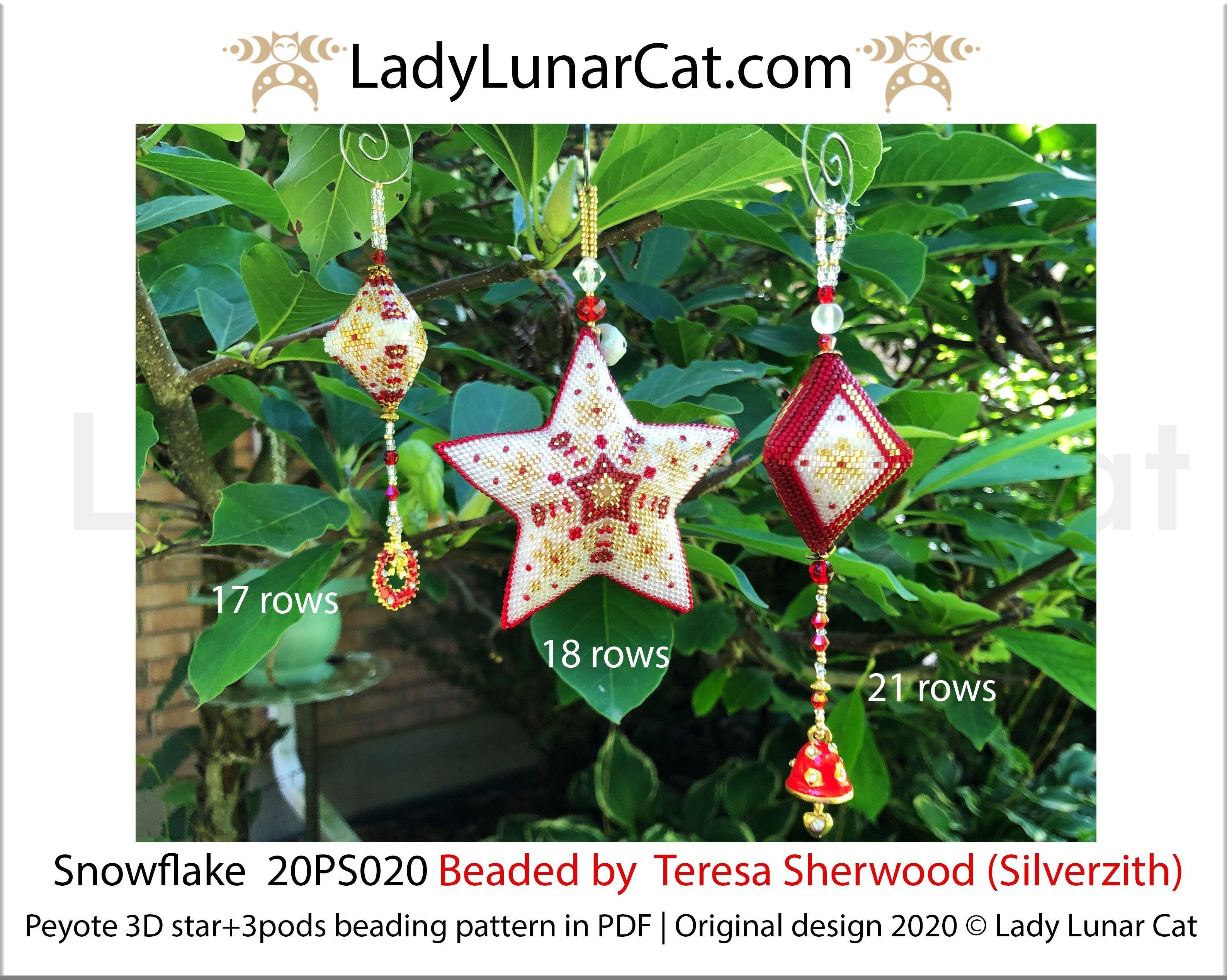Peyote star patterns for beading and peyote pod patterns  Snowflake 20PS020 LadyLunarCat
