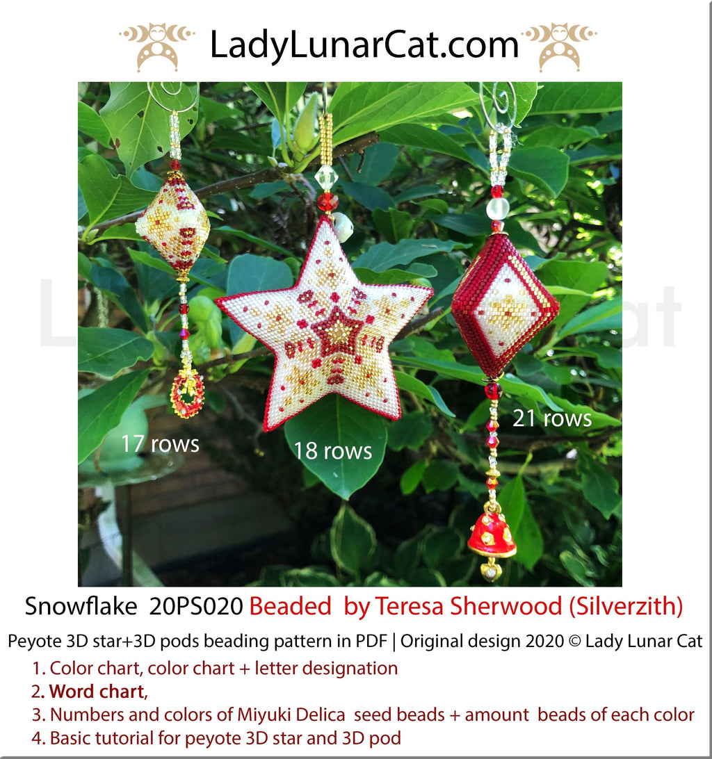 Peyote star patterns for beading and peyote pod patterns  Snowflake 20PS020 LadyLunarCat