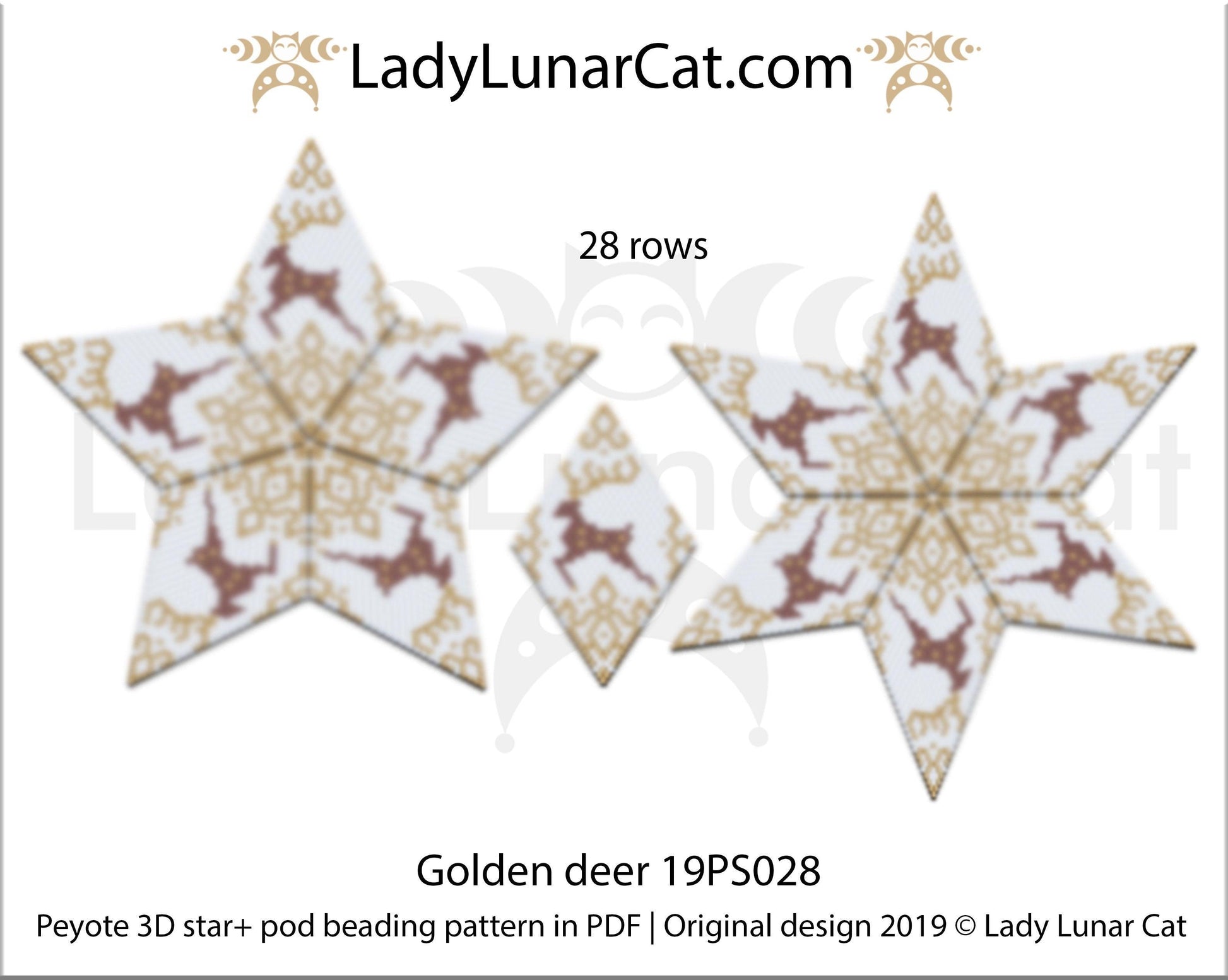 Peyote star patterns for beading and peyote pod patterns Golden deer 19PS028 LadyLunarCat