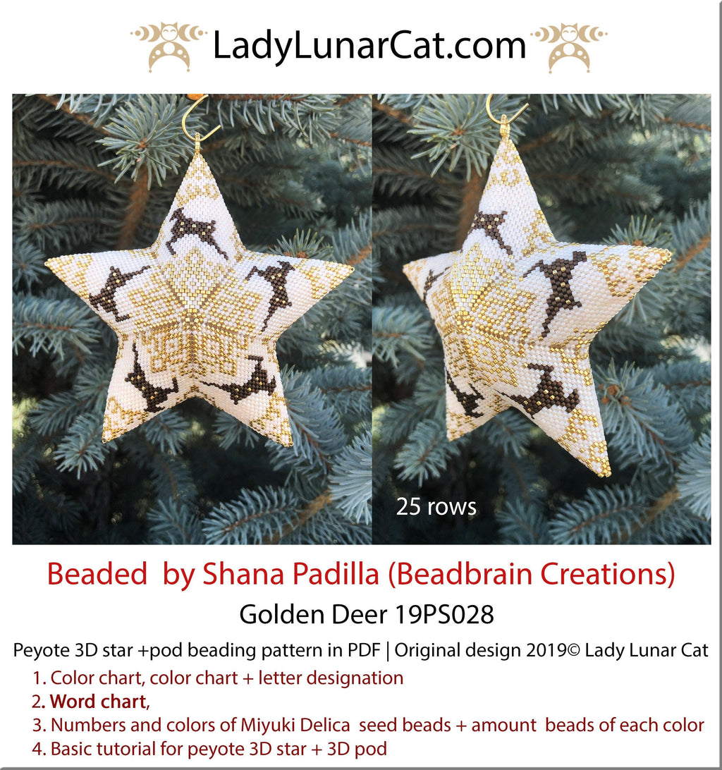 Peyote star patterns for beading and peyote pod patterns Golden deer 19PS028 LadyLunarCat