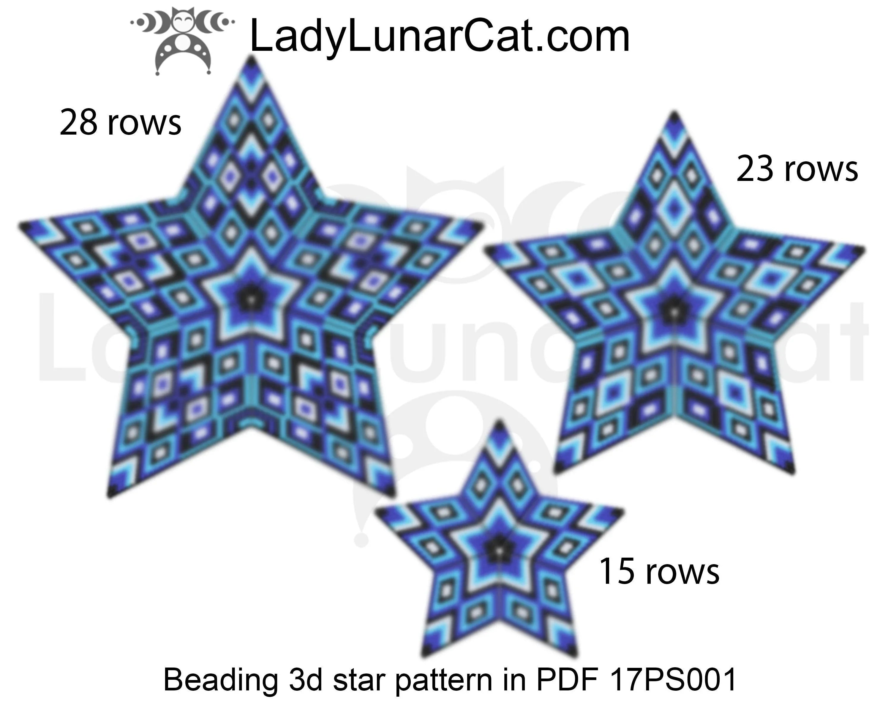 Blue geometry peyote star pattern PDF by Lady Lunar Cat — 3 sizes celestial 17PS001