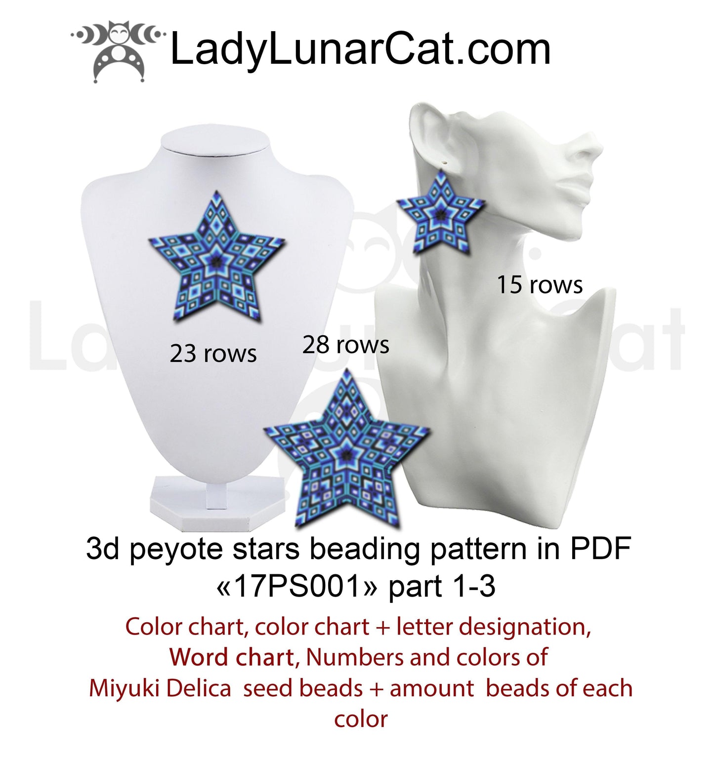 Peyote star patterns for beading blue Geometry 17PS001 LadyLunarCat