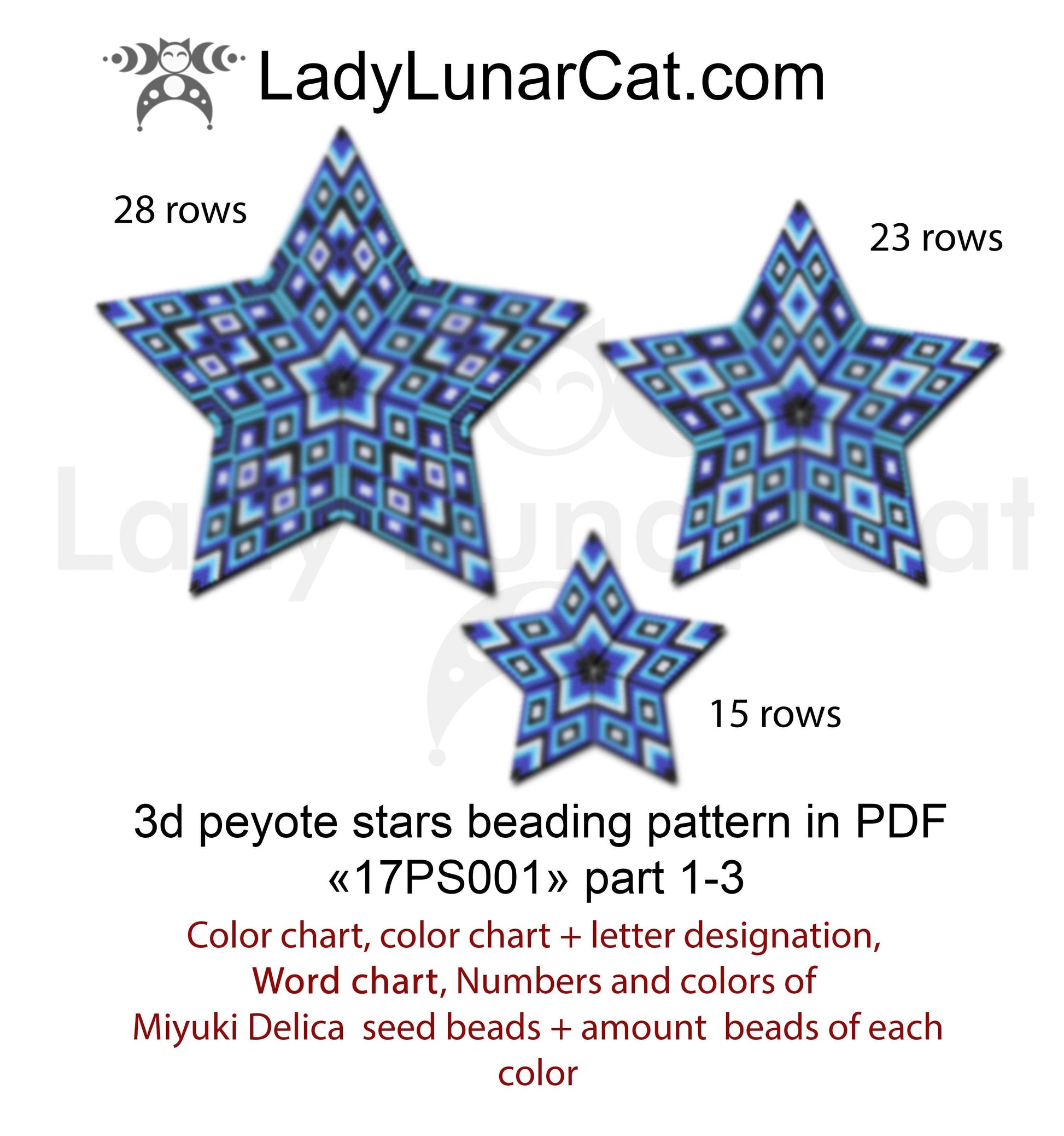 Peyote star patterns for beading blue Geometry 17PS001 LadyLunarCat