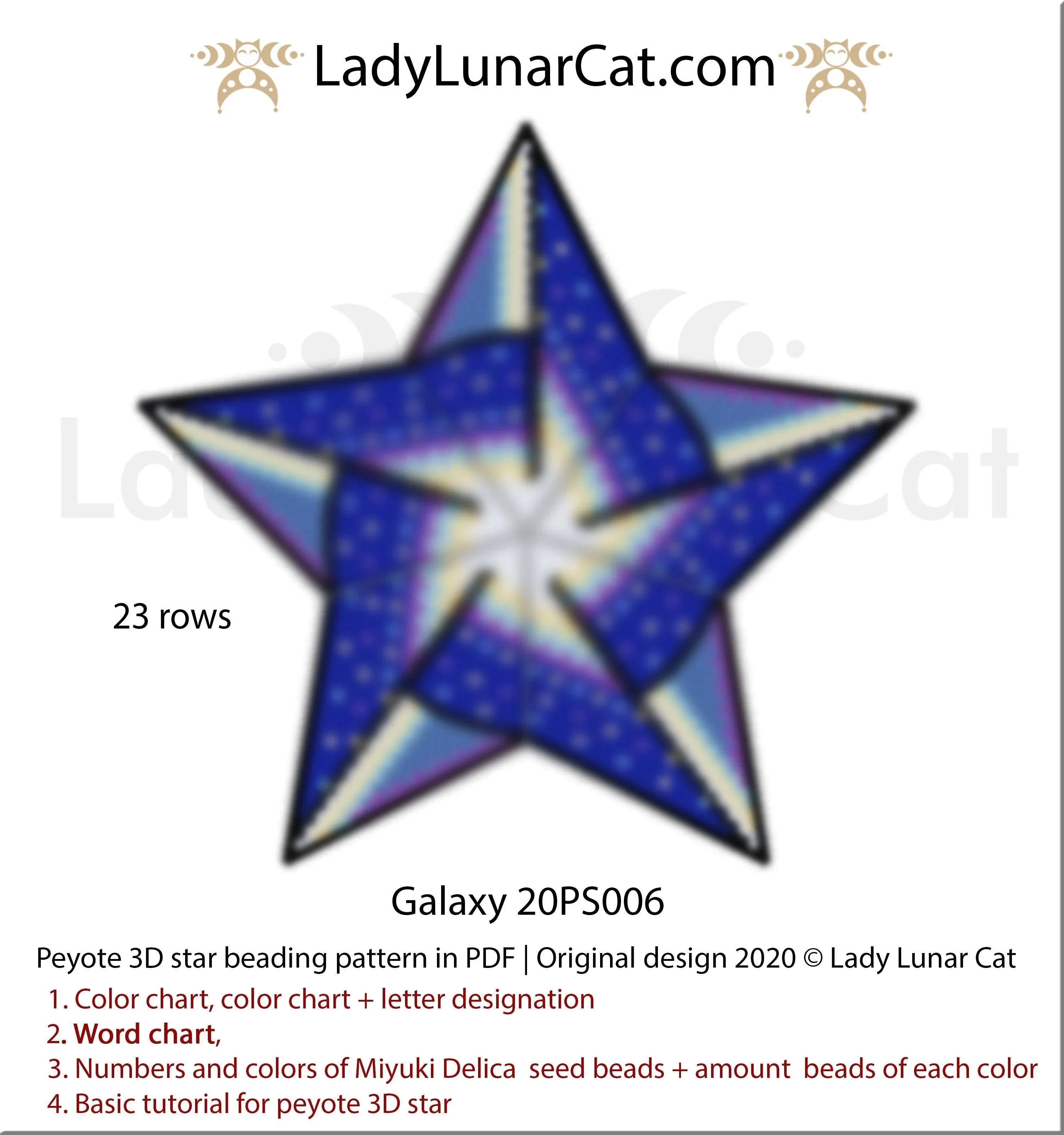 Galaxy peyote star pattern chart - word chart bead legend PDF LadyLunarCat