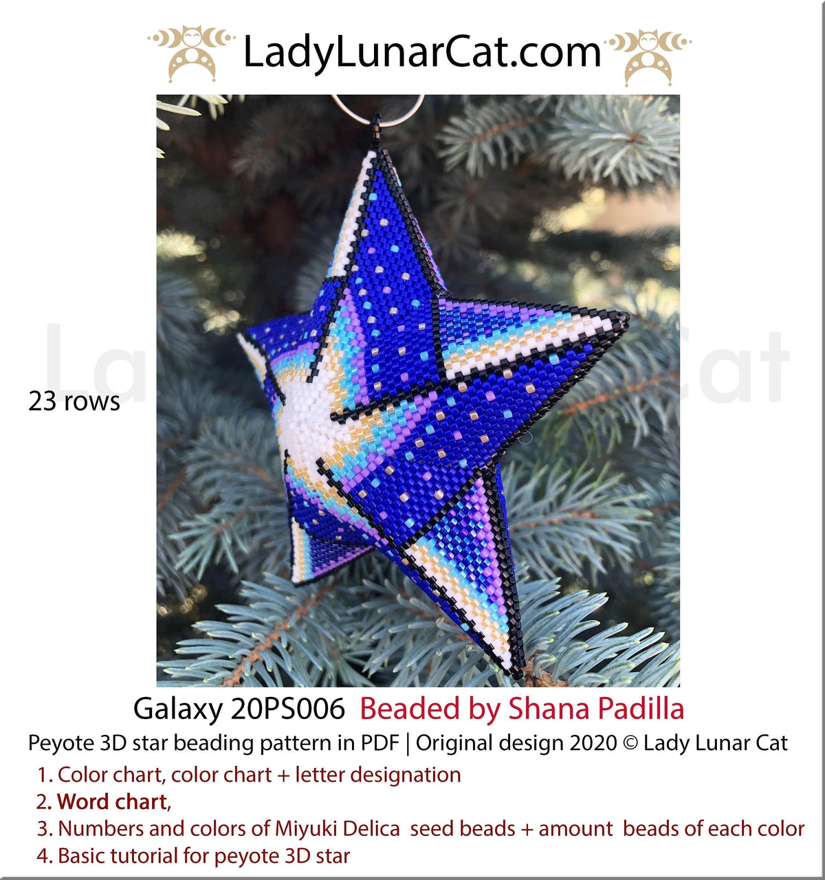 Galaxy peyote star colorway - deep blue purple cosmic mandala composition LadyLunarCat