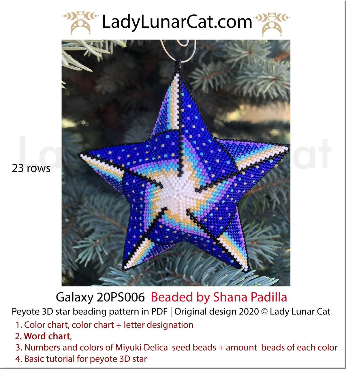 Galaxy beaded star side view - 3D peyote structure celestial space design LadyLunarCat