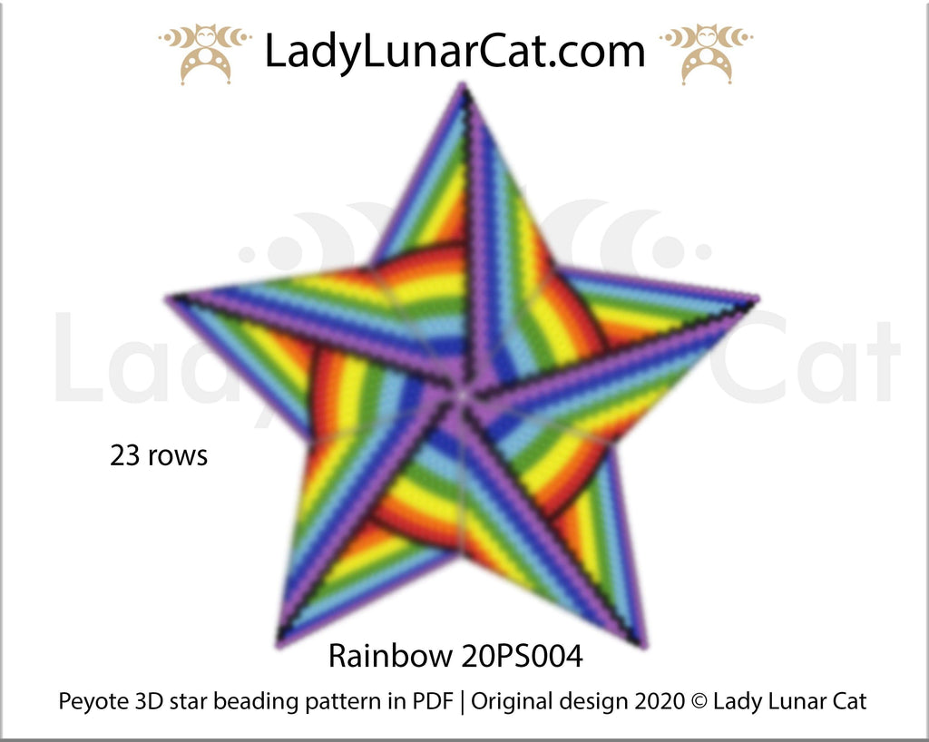 Peyote star patterns for beading colorful Rainbow 20PS004 LadyLunarCat