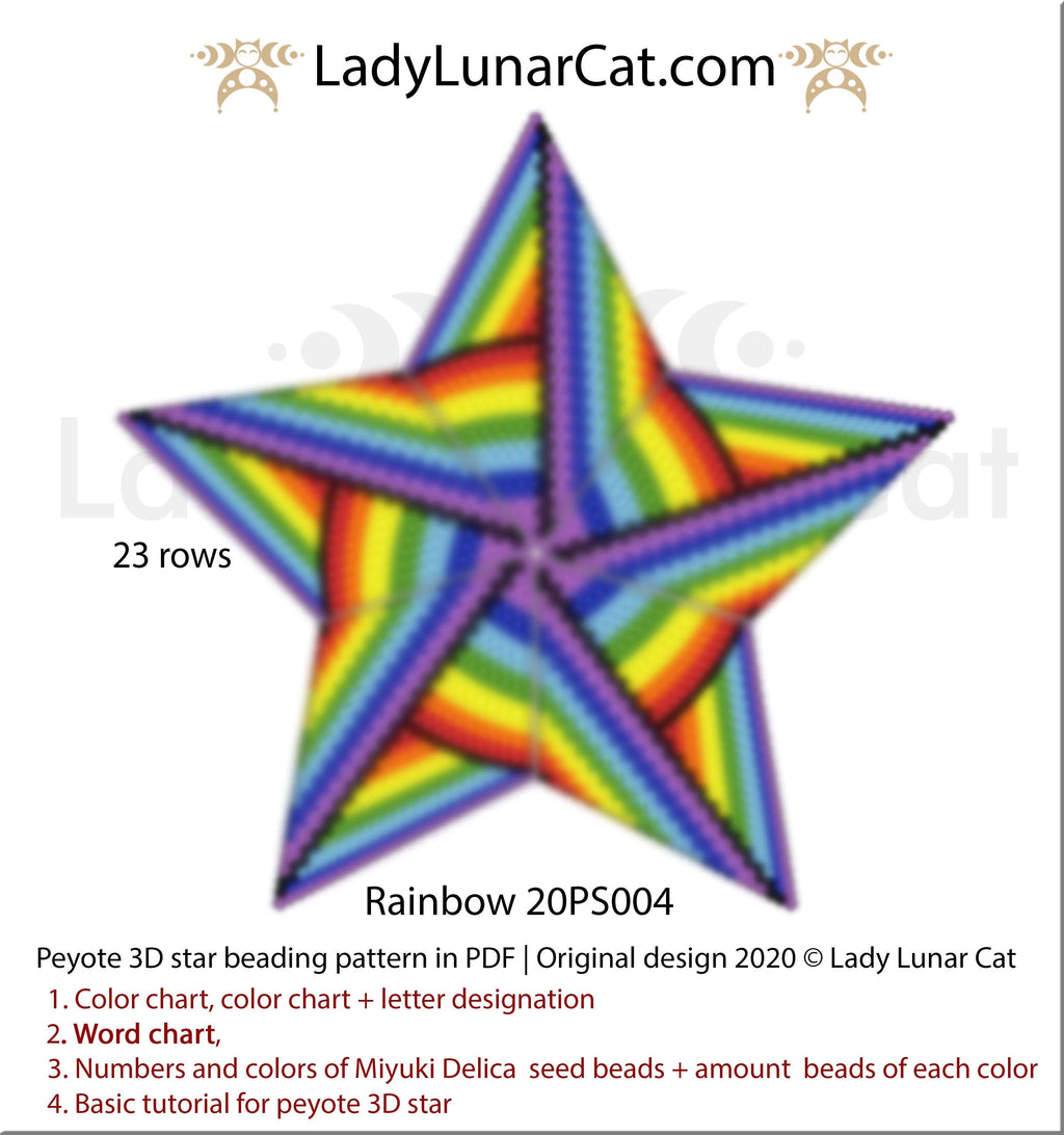 Peyote star patterns for beading colorful Rainbow 20PS004 LadyLunarCat