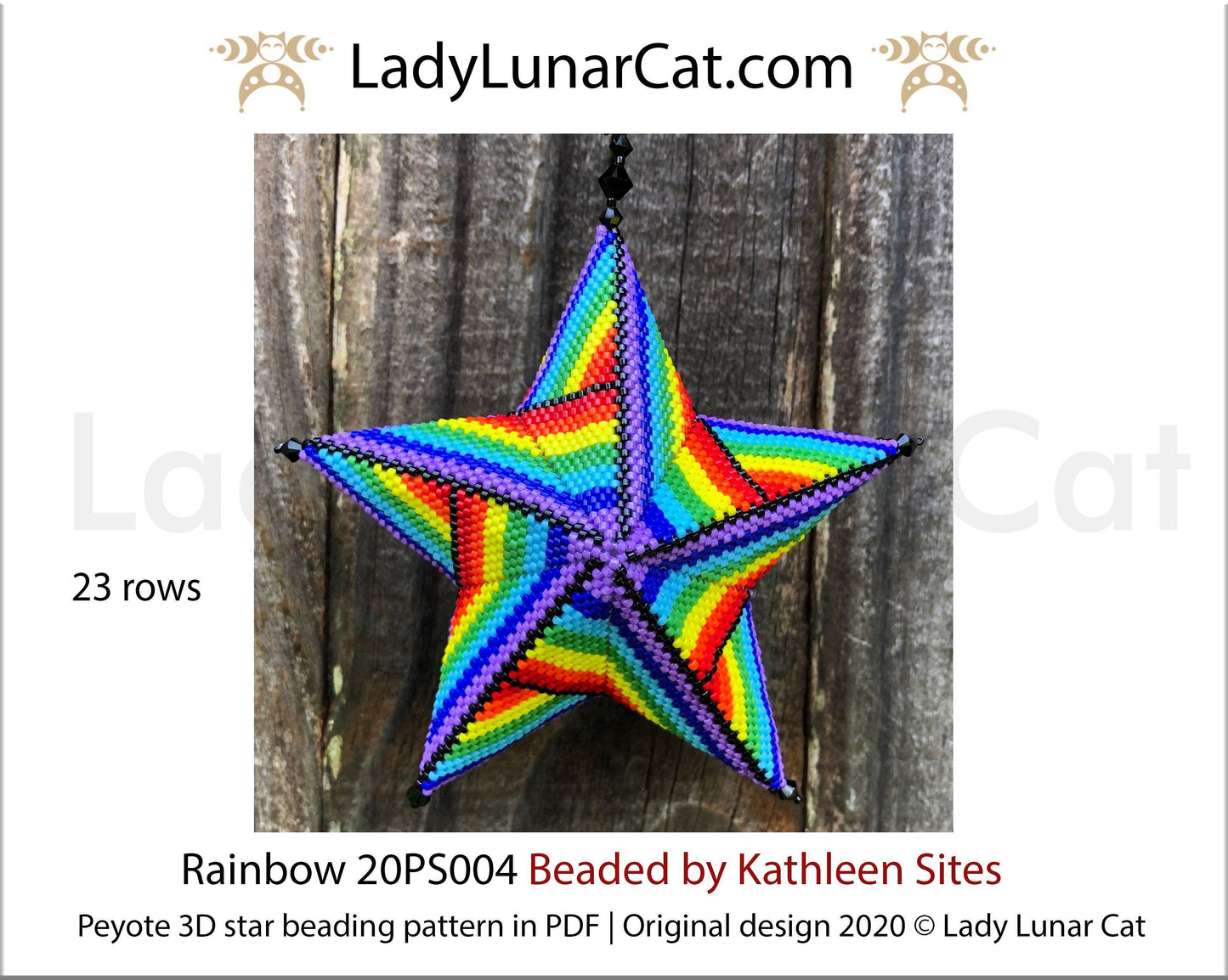 Peyote star patterns for beading colorful Rainbow 20PS004 LadyLunarCat