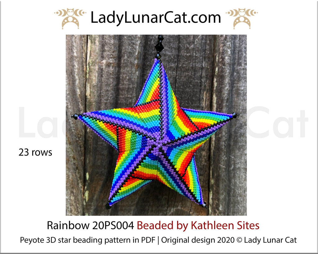Peyote star patterns for beading colorful Rainbow 20PS004 LadyLunarCat