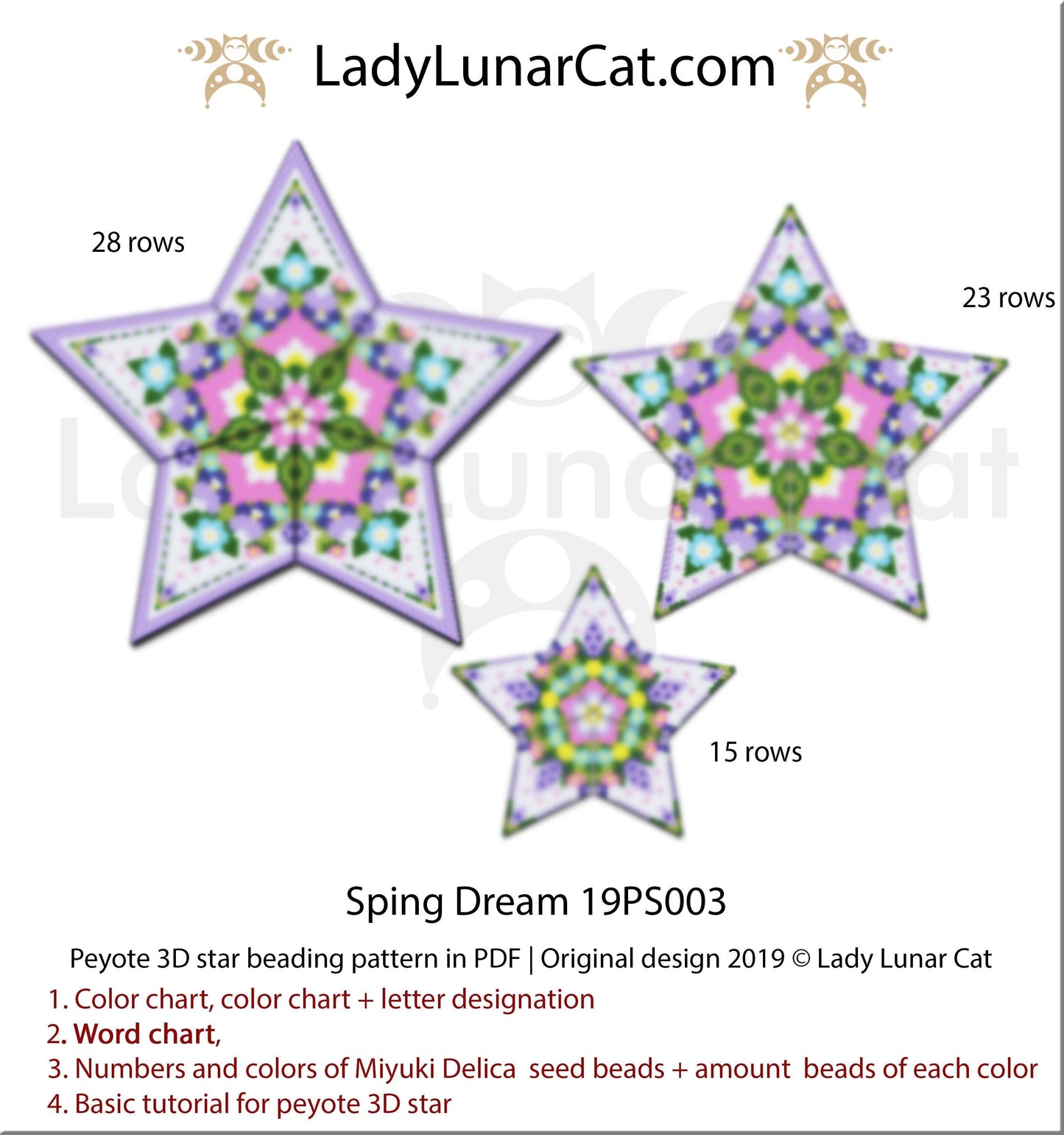 Peyote star patterns for beading flowers Spring dream 17PS001 LadyLunarCat