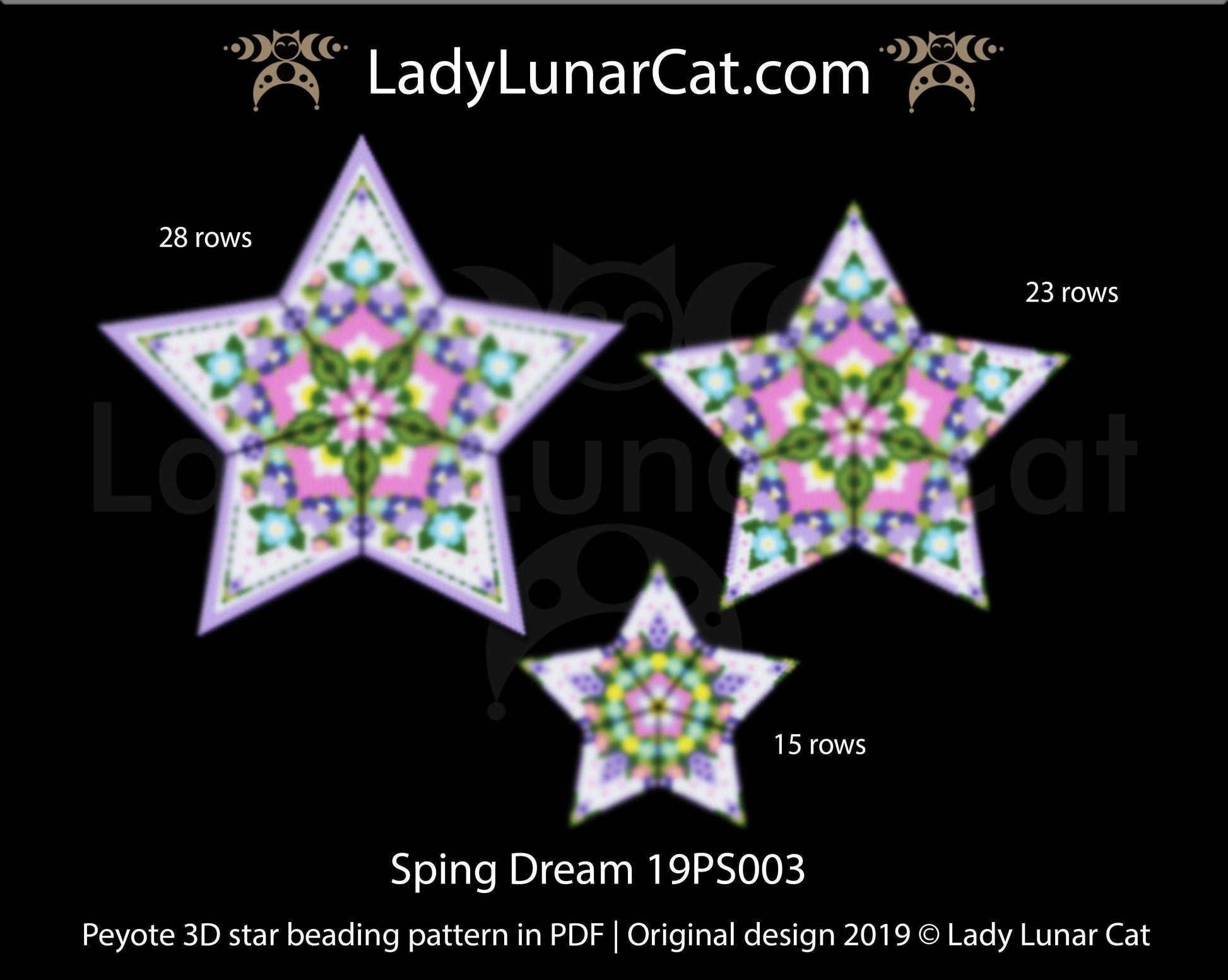 Peyote star patterns for beading flowers Spring dream 17PS001 LadyLunarCat