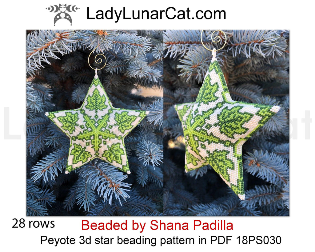 Peyote star patterns for beading green Spring leaves 18PS030. LadyLunarCat