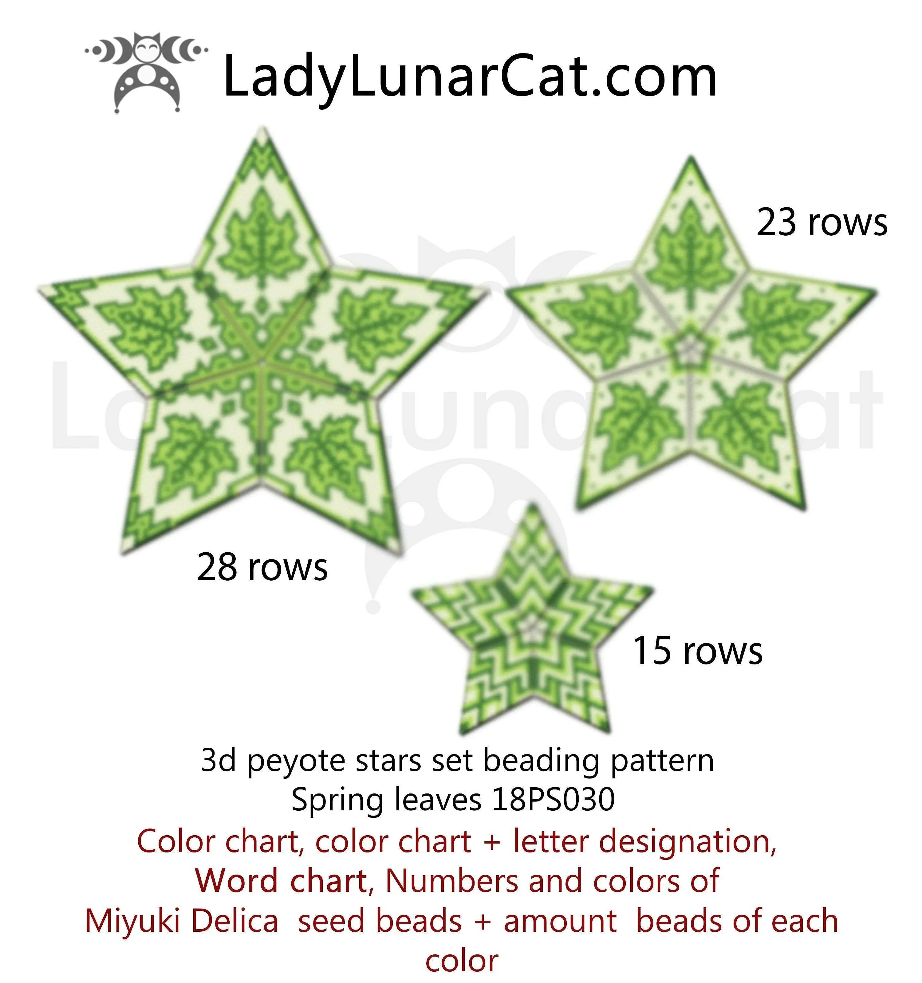 Spring leaves beaded star large - 55 beads 28 rows fresh green Miyuki Delica LadyLunarCat