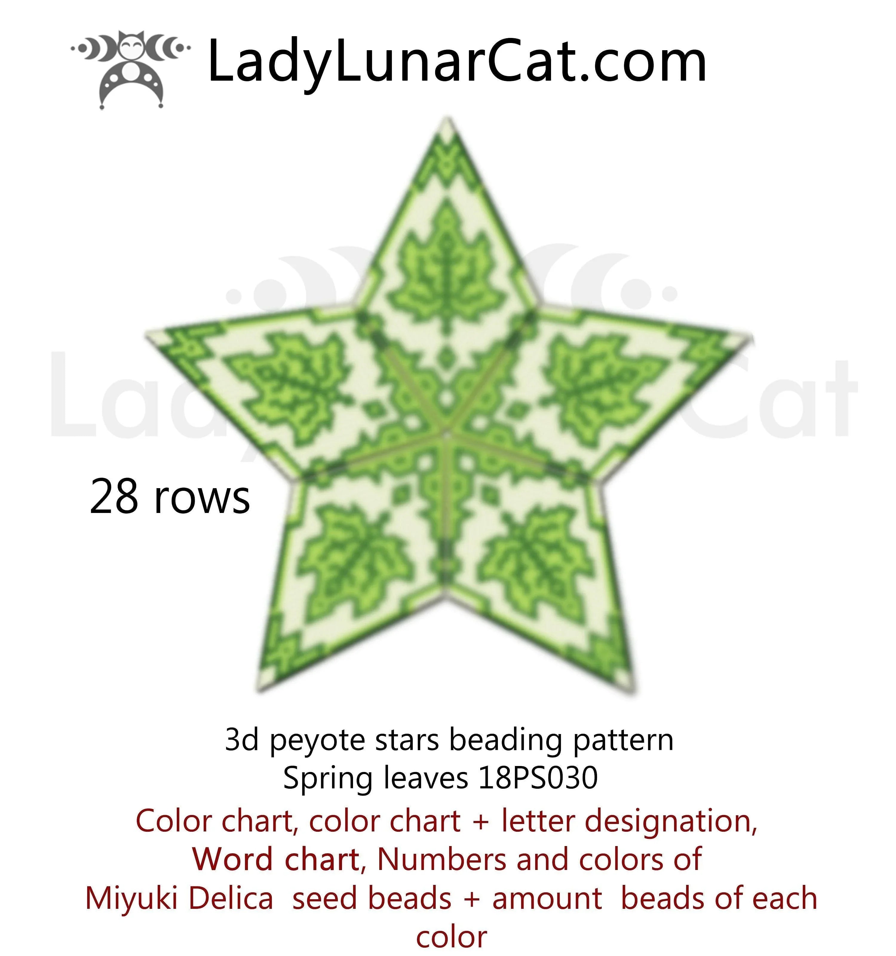 Spring leaves peyote star set - 3 sizes small medium large botanical display LadyLunarCat