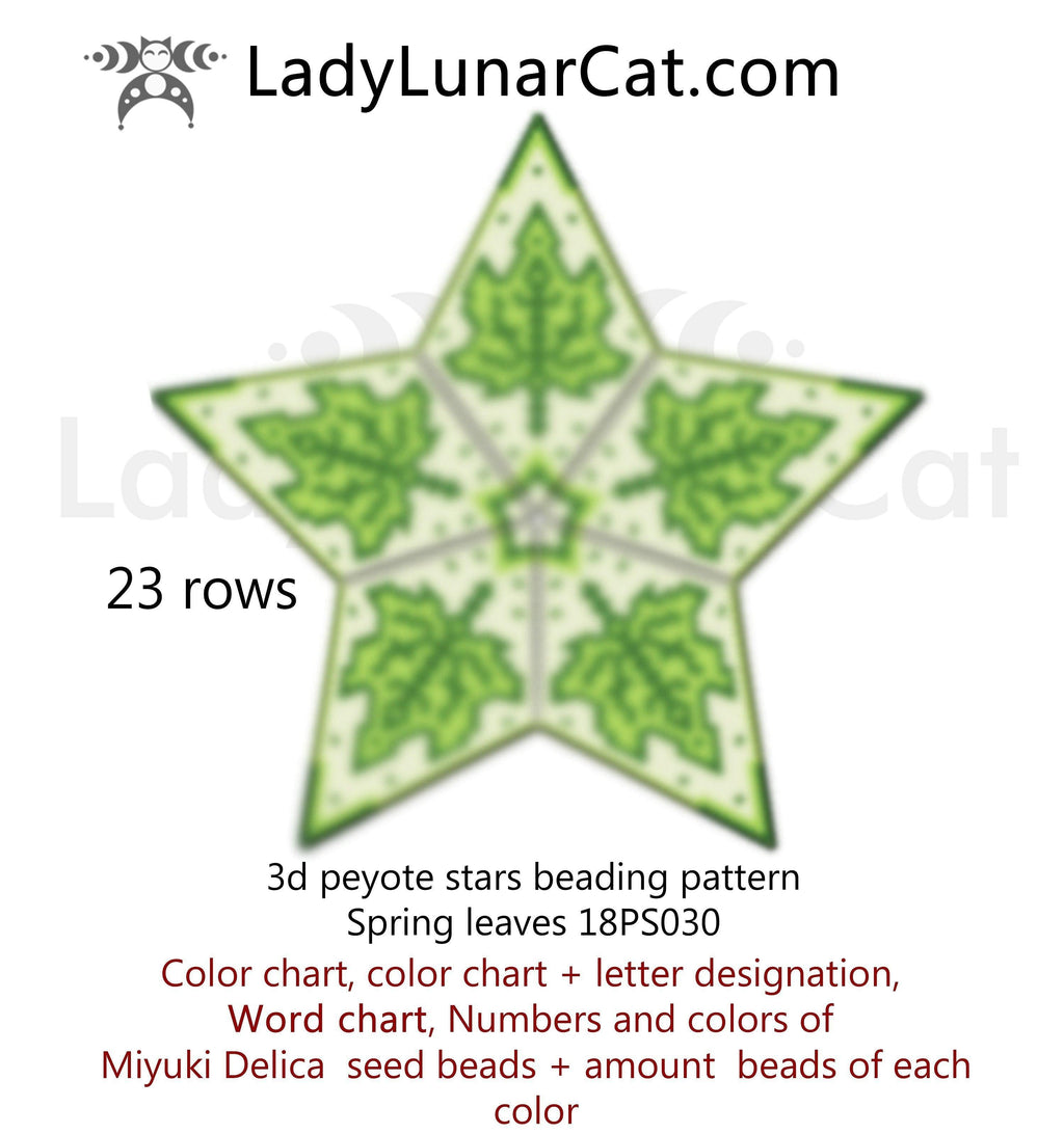 Peyote star patterns for beading green Spring leaves 18PS030. LadyLunarCat