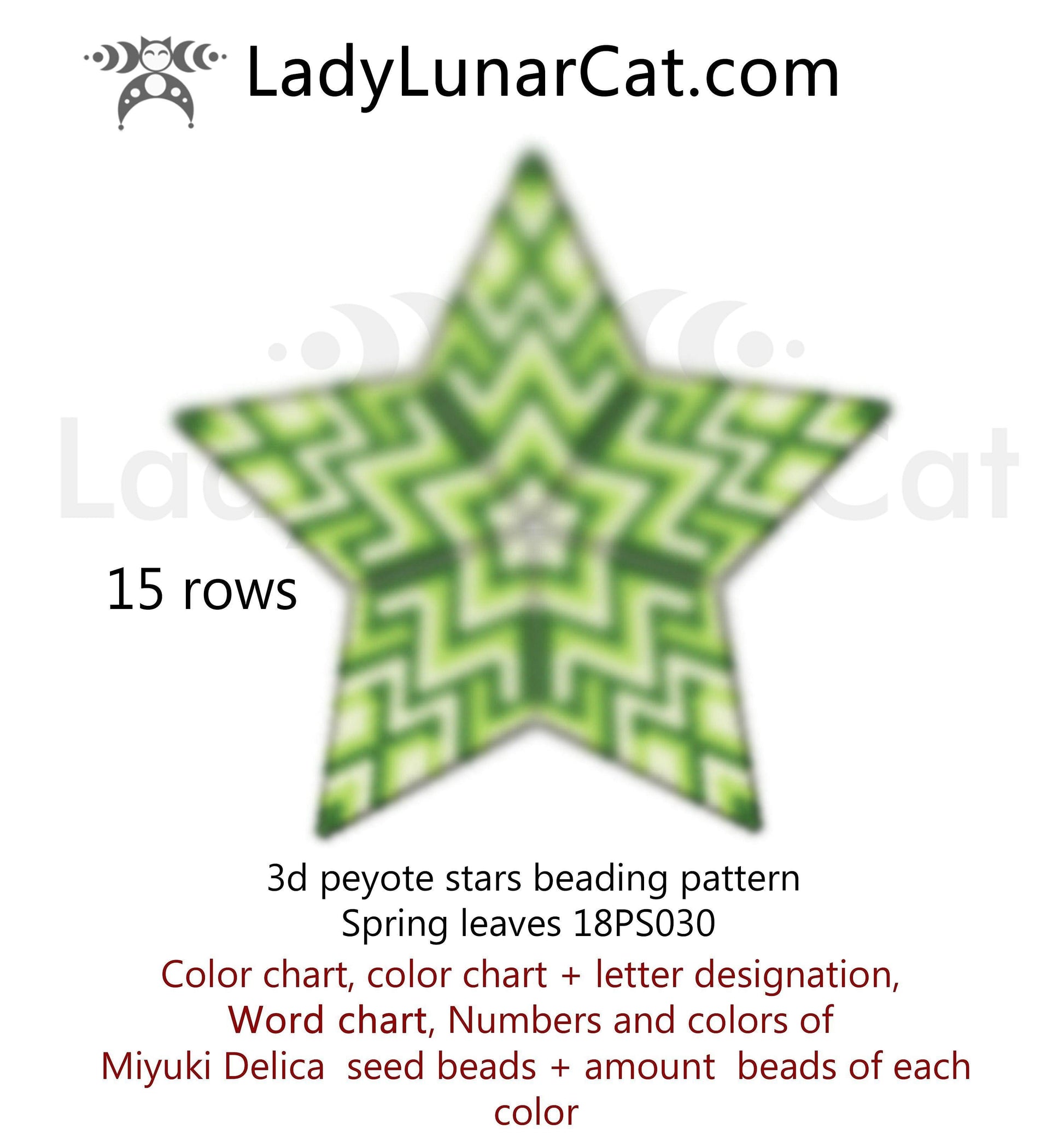 Peyote star patterns for beading green Spring leaves 18PS030. LadyLunarCat