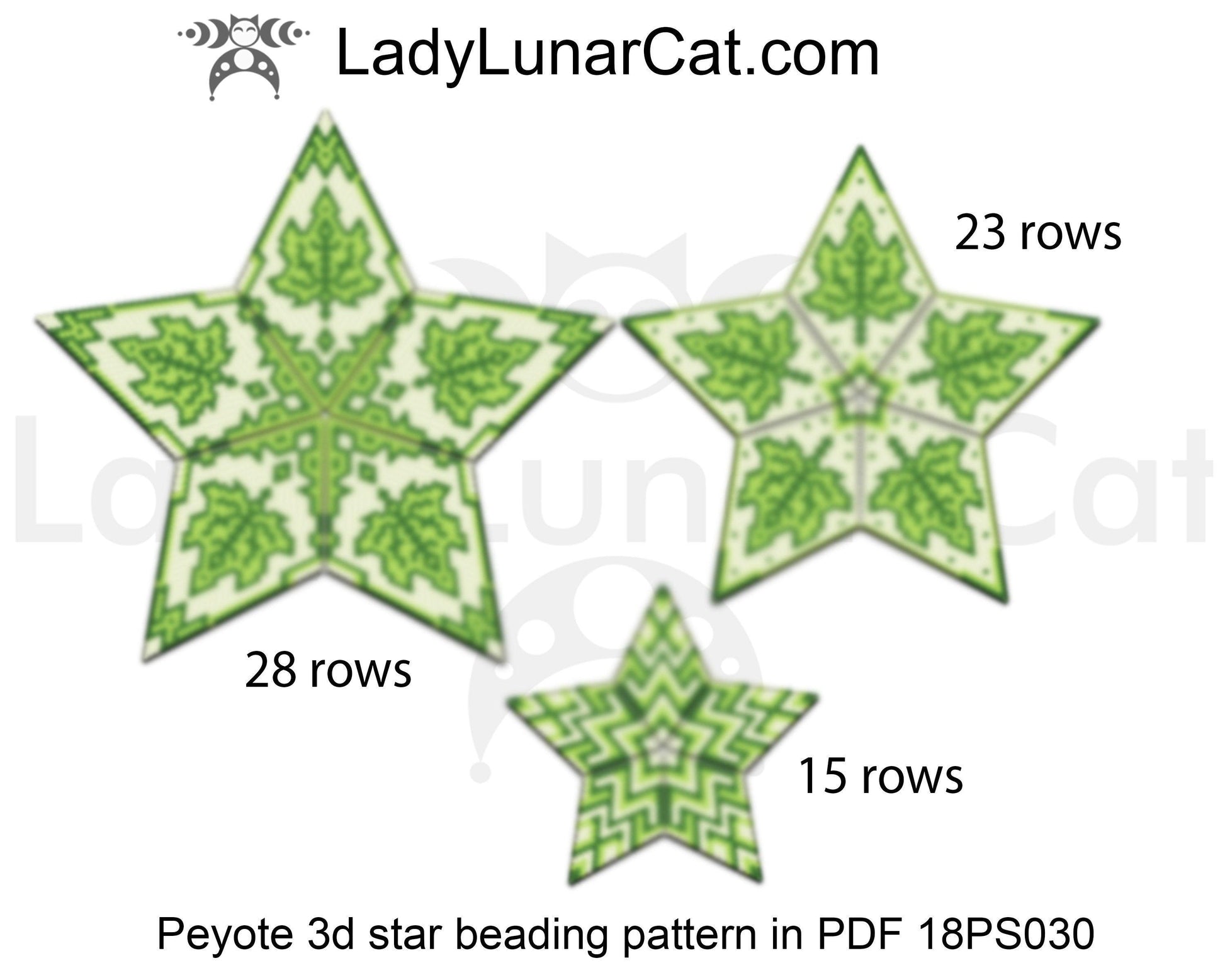 Peyote star patterns for beading green Spring leaves 18PS030. LadyLunarCat