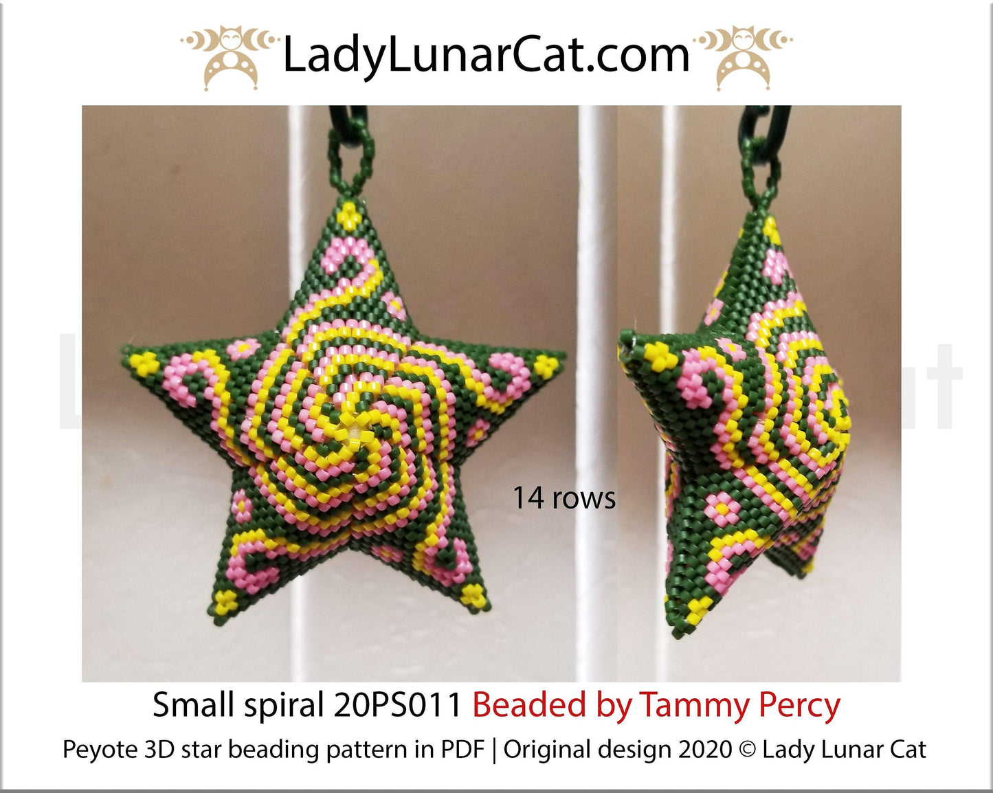 Peyote star patterns for beading yellow Small spiral 20PS011 LadyLunarCat