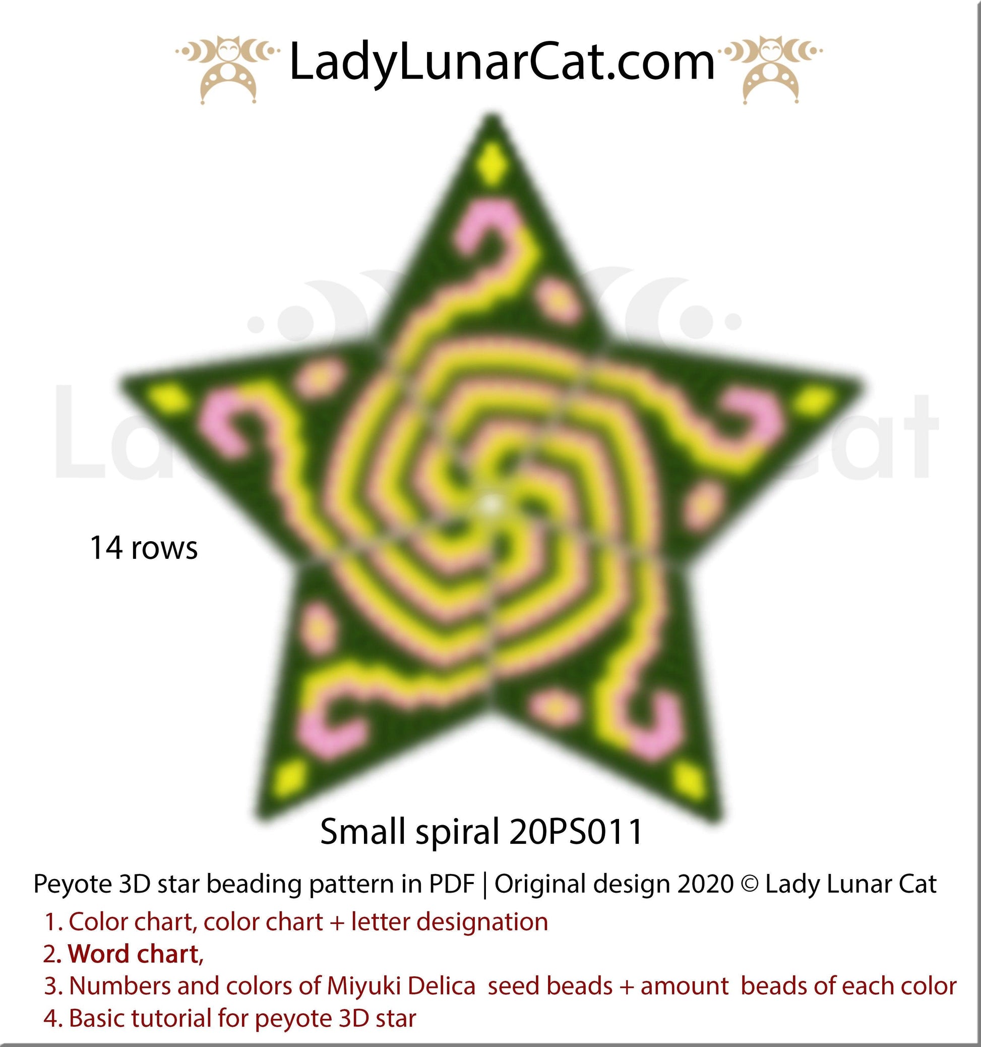 Peyote star patterns for beading yellow Small spiral 20PS011 LadyLunarCat