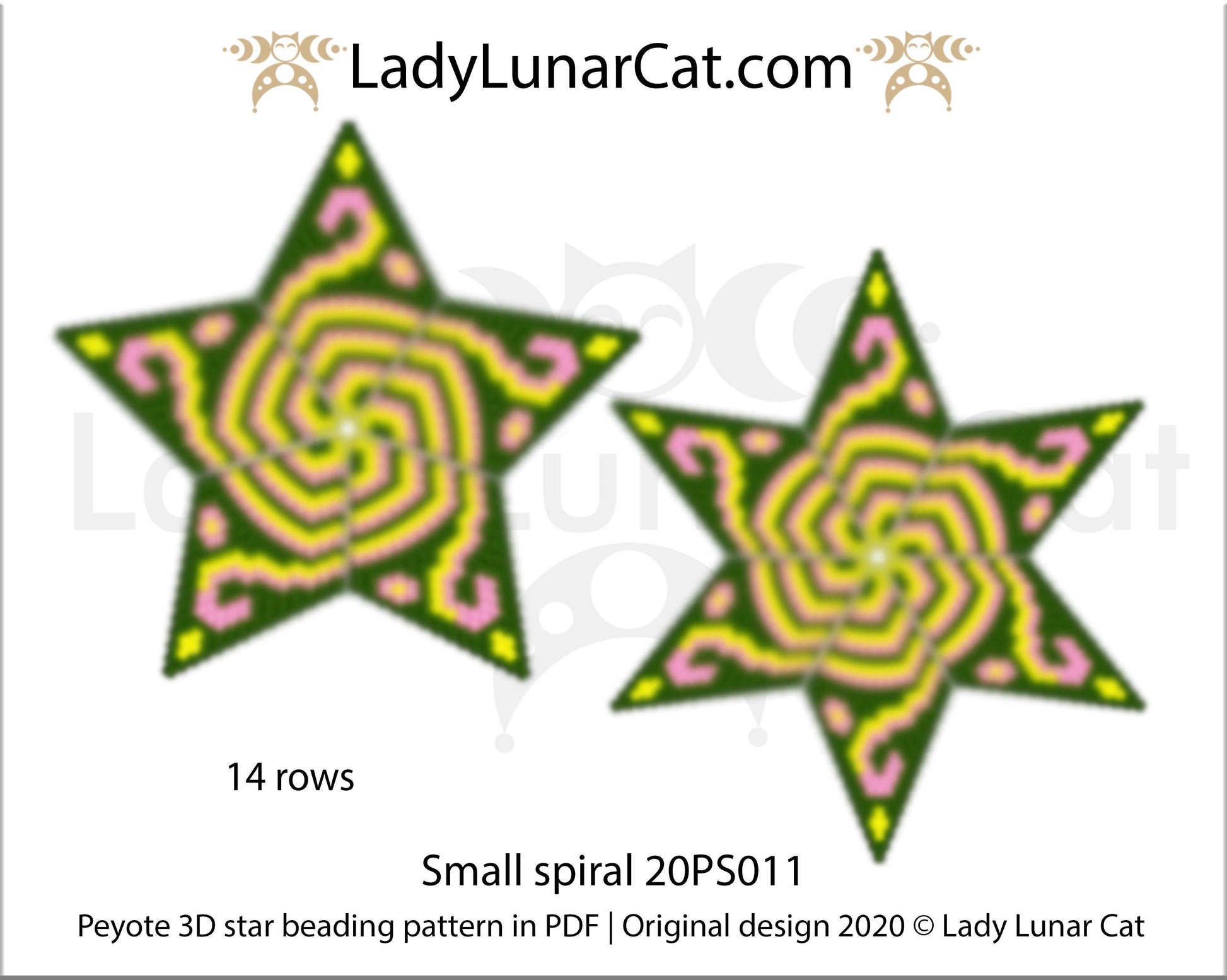 Peyote star patterns for beading yellow Small spiral 20PS011 LadyLunarCat