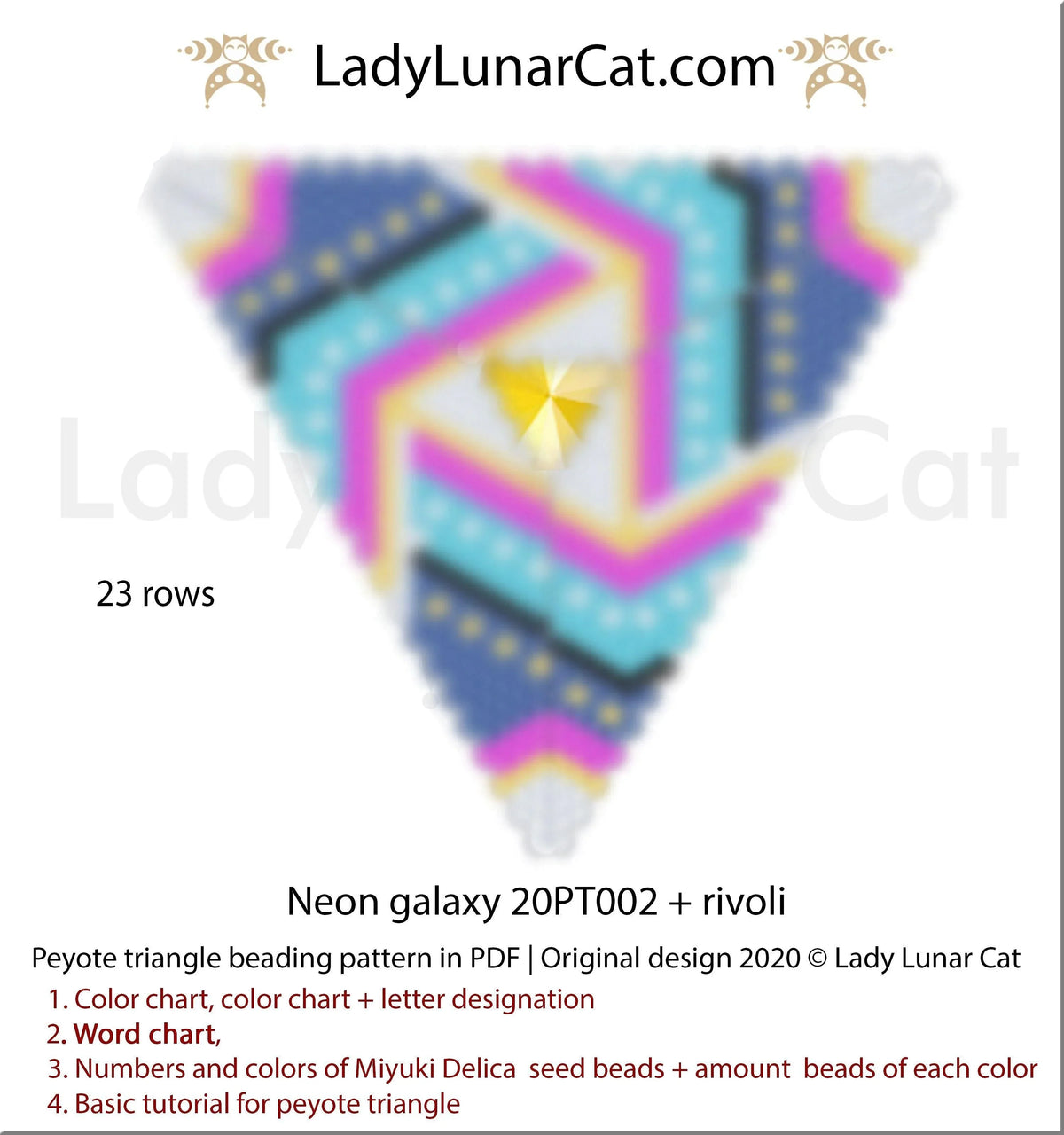 Beaded neon galaxy triangle rivoli pendant — peyote tutorial PDF advanced level