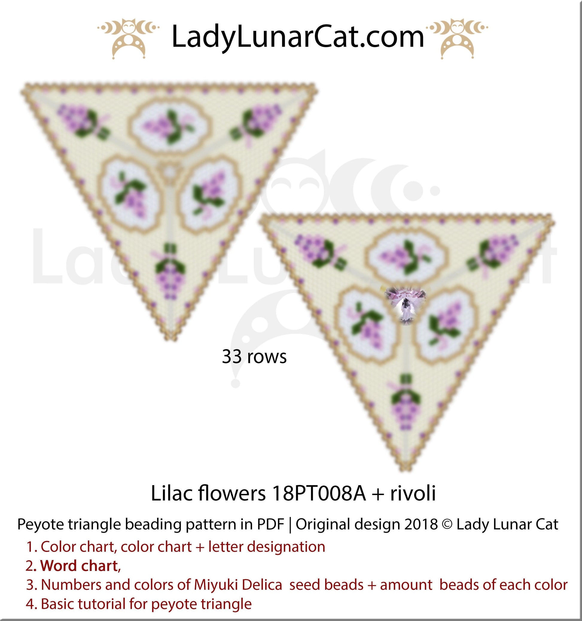 Peyote triangle pattern Lilac flower  18PT008A LadyLunarCat