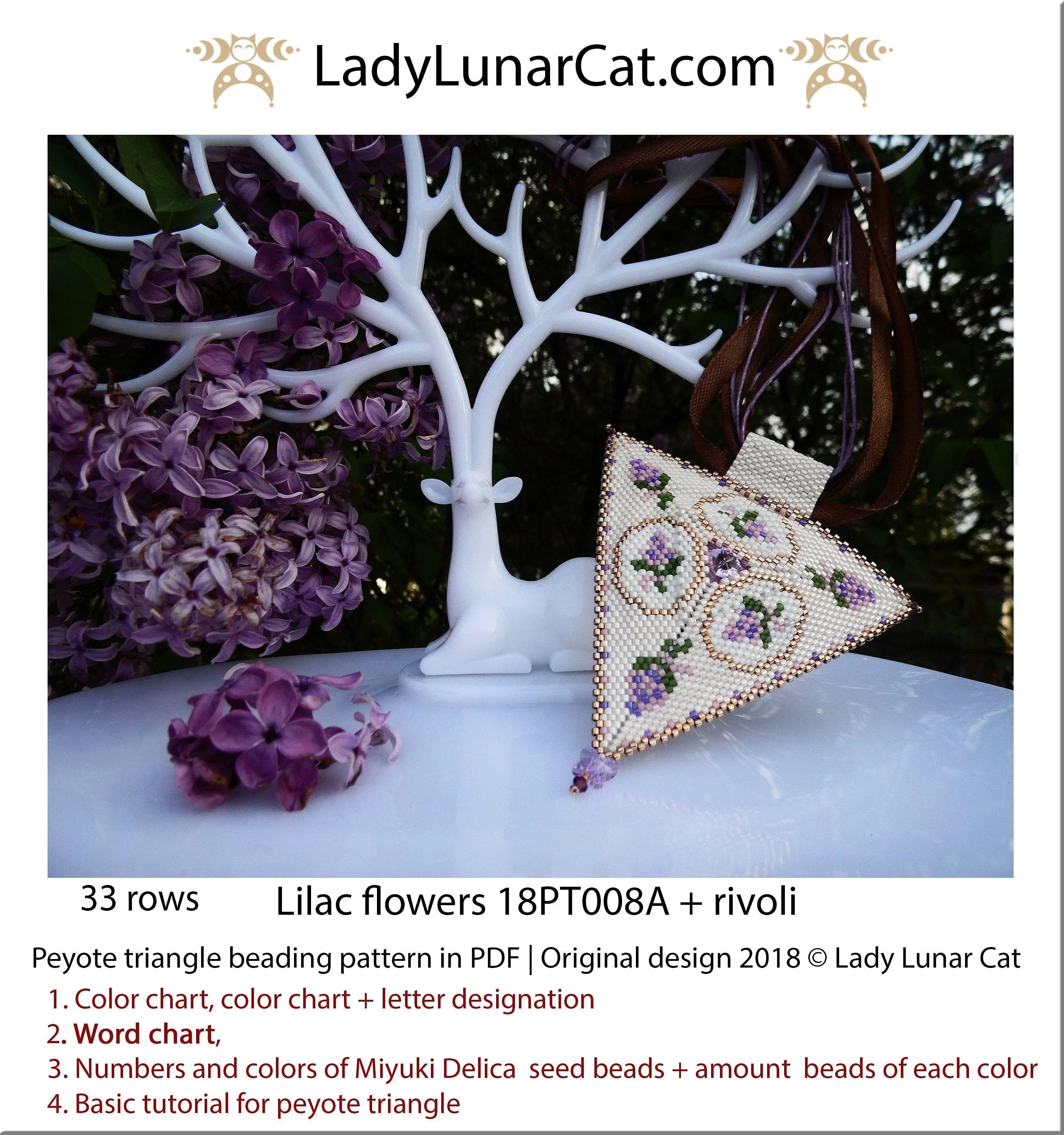 Lilac Flower peyote triangle graph - large colored numbered chart PDF LadyLunarCat