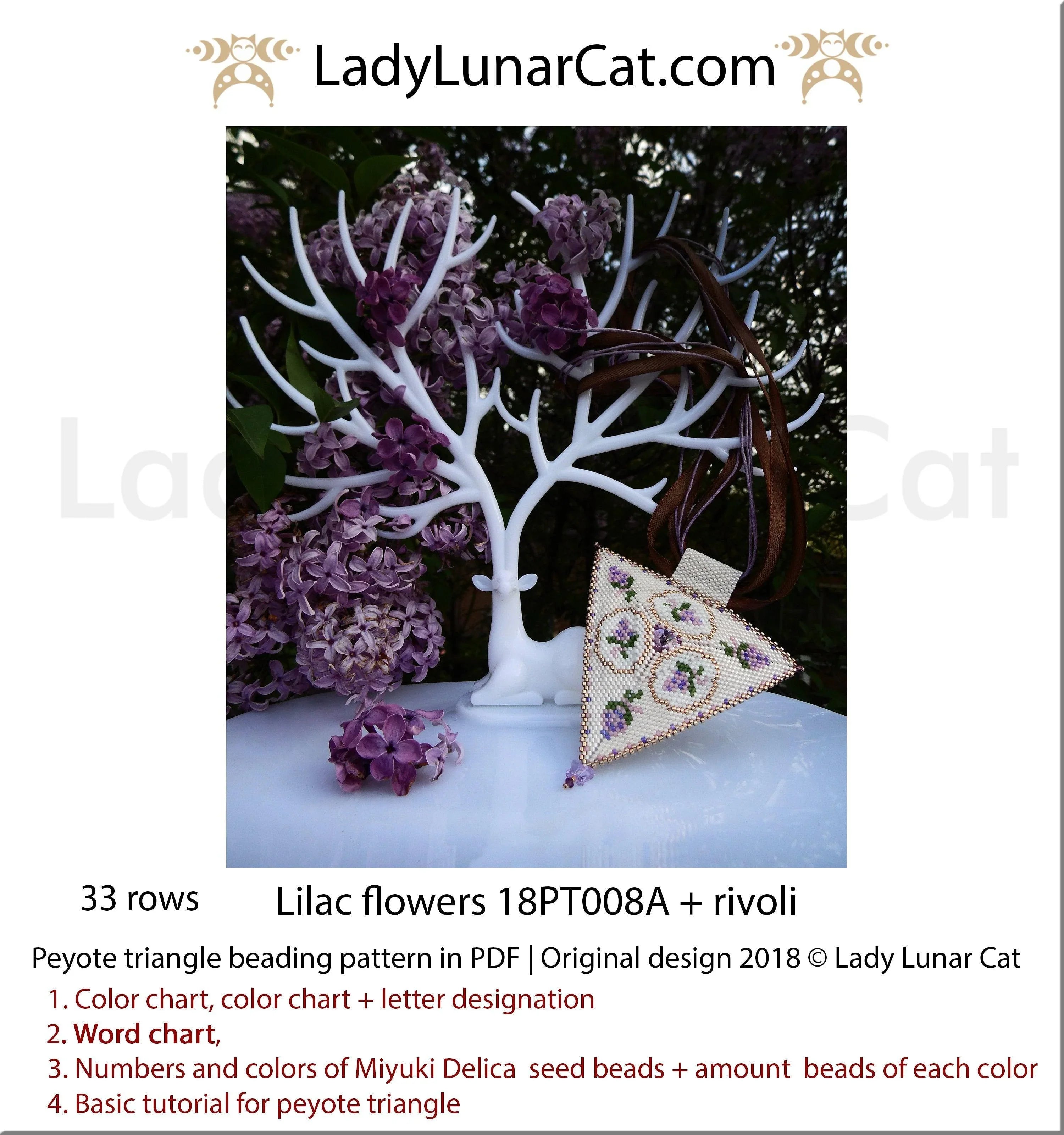 Lilac Flower beaded pendant colorway 1 - lilac purple bohemian design LadyLunarCat