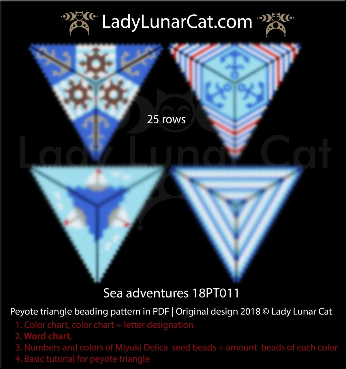 Sea adventures peyote triangle — 4 colorways ocean nautical pendant gift for him beading LadyLunarCat