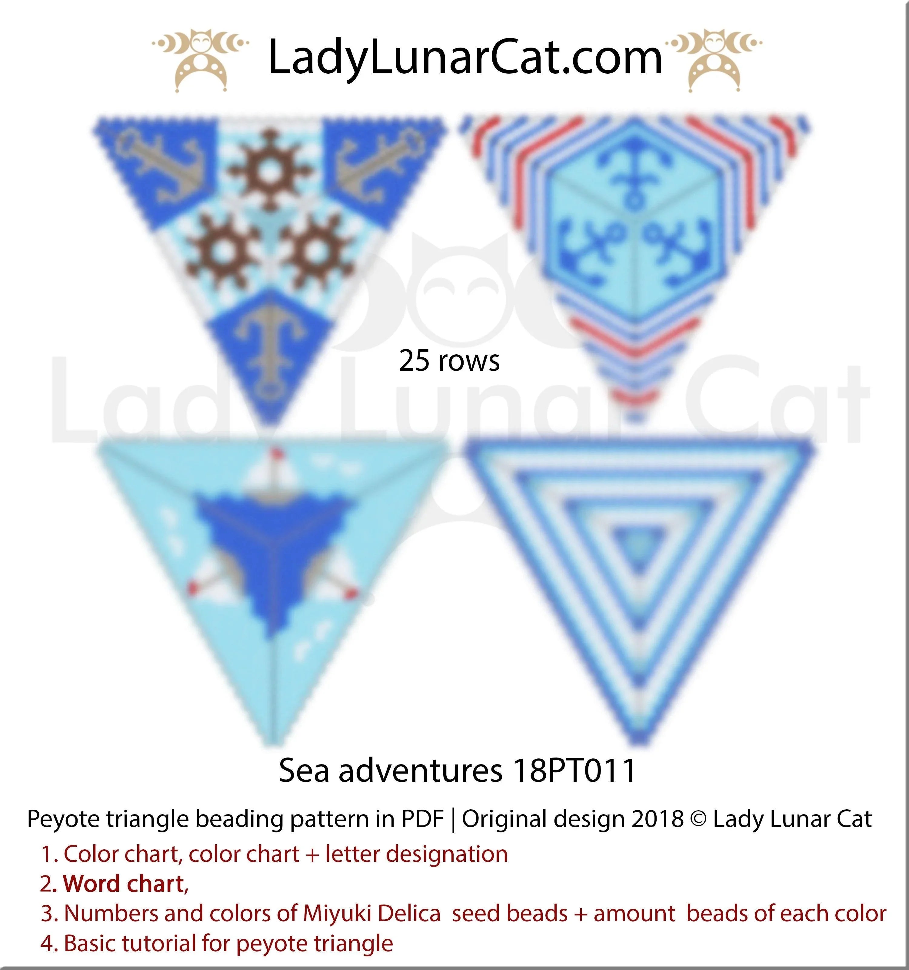 Peyote triangle sea adventures — 4 colorways ocean nautical pendant instant download LadyLunarCat