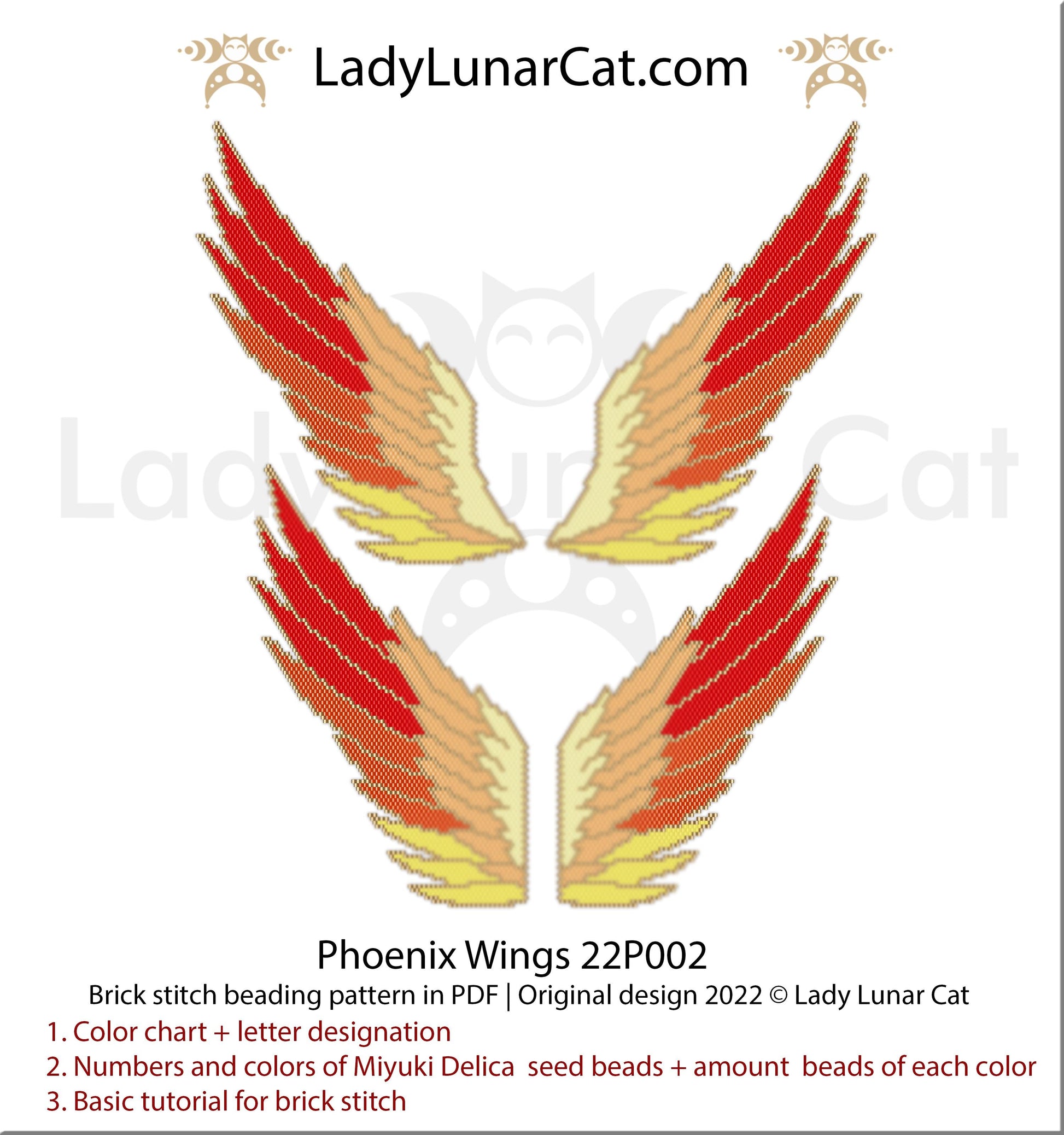 Brick stitch pattern for beading Phoenix Wings 22P002 LadyLunarCat