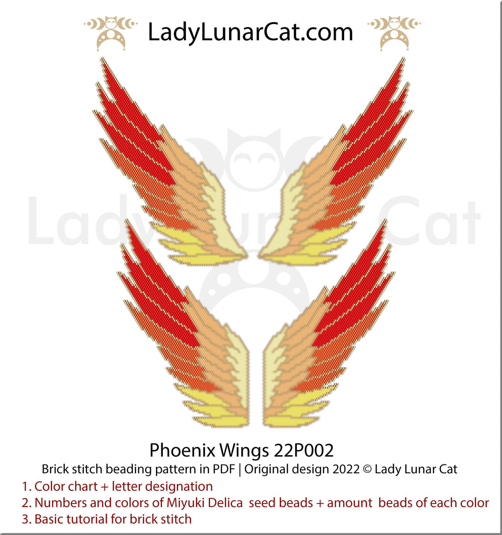 Brick stitch pattern for beading Phoenix Wings 22P002 LadyLunarCat