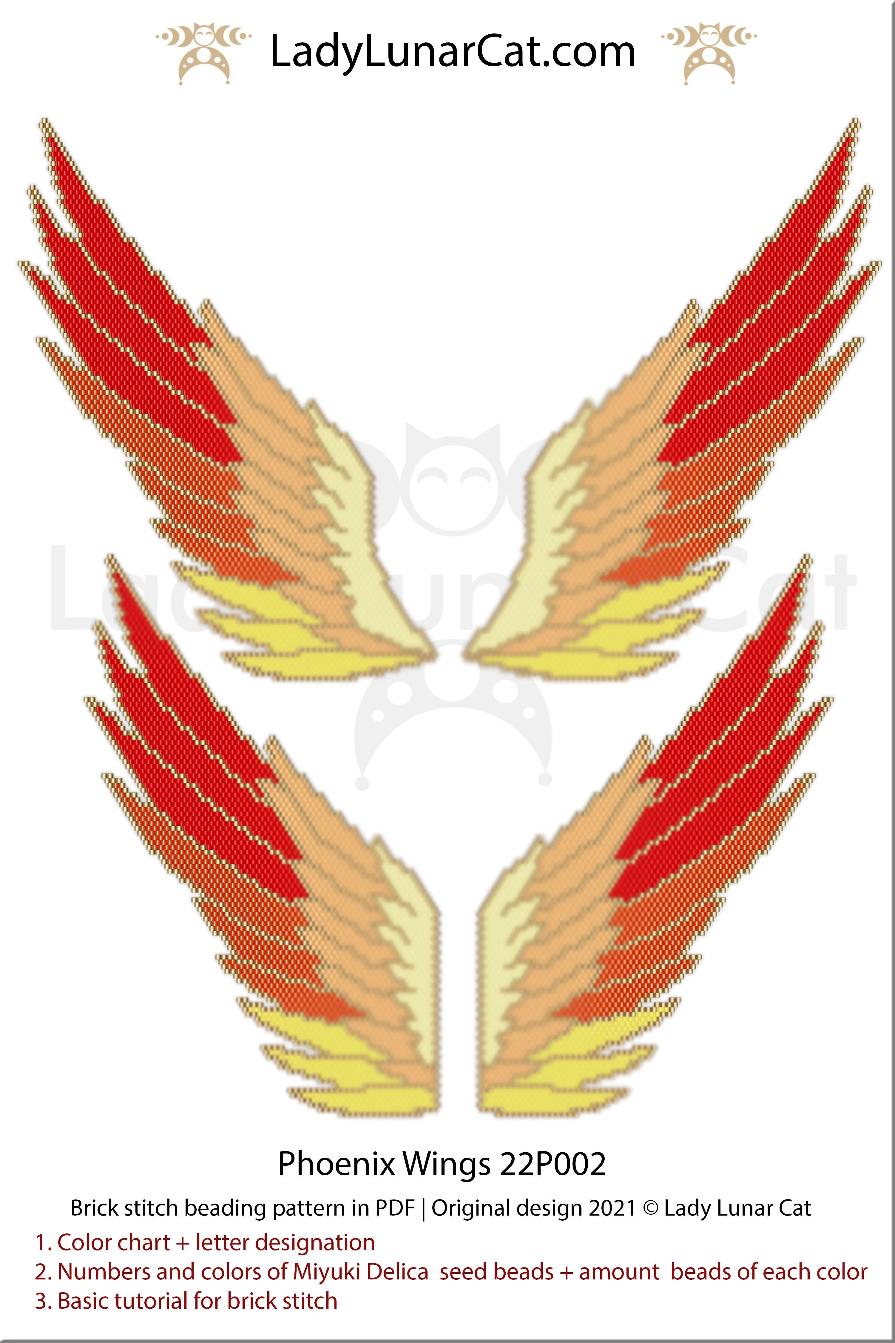 Brick stitch phoenix wings — 14-page PDF, lucky charm necklace, instant download