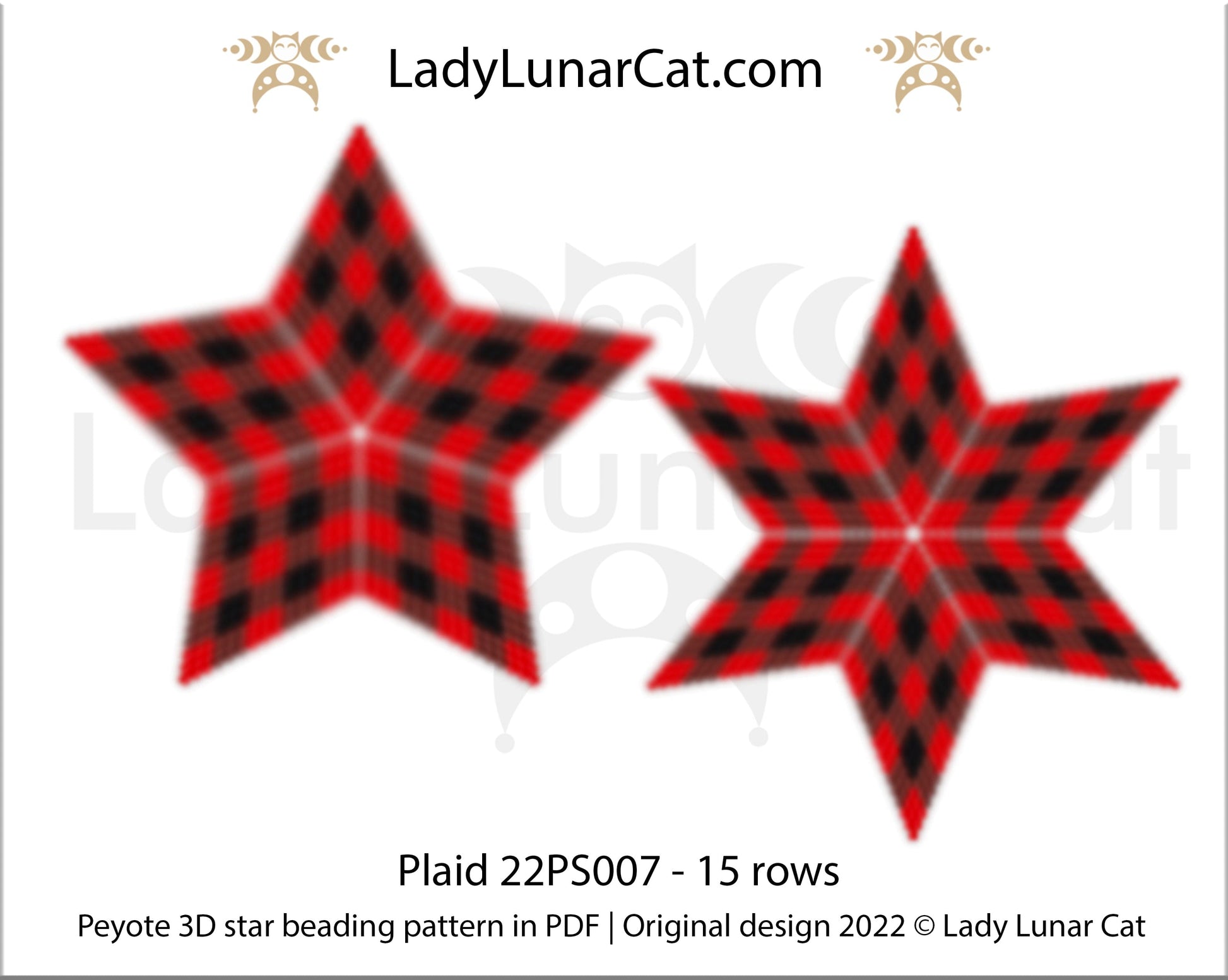 Peyote star pattern for beading - Plaid 22PS007 15 rows LadyLunarCat