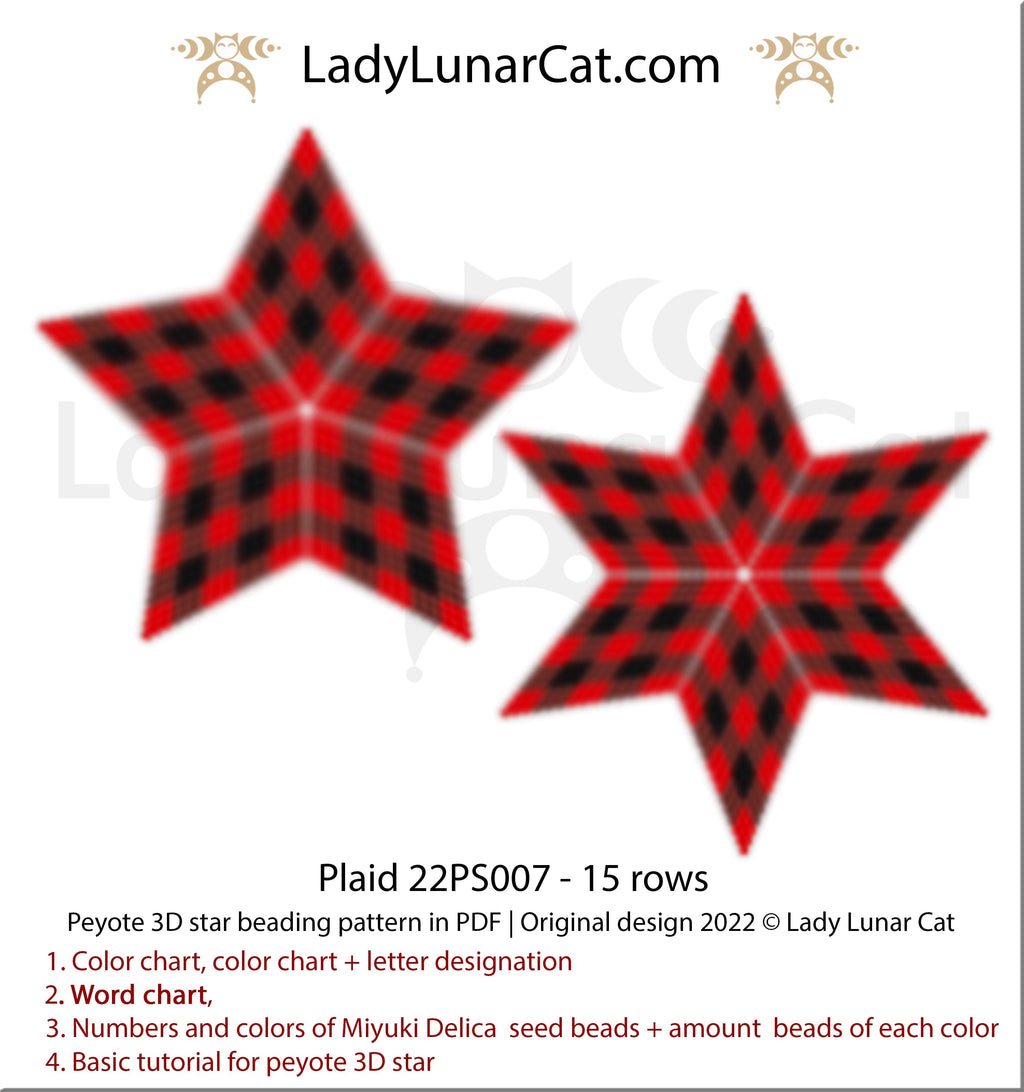 Peyote star pattern for beading - Plaid 22PS007 15 rows LadyLunarCat