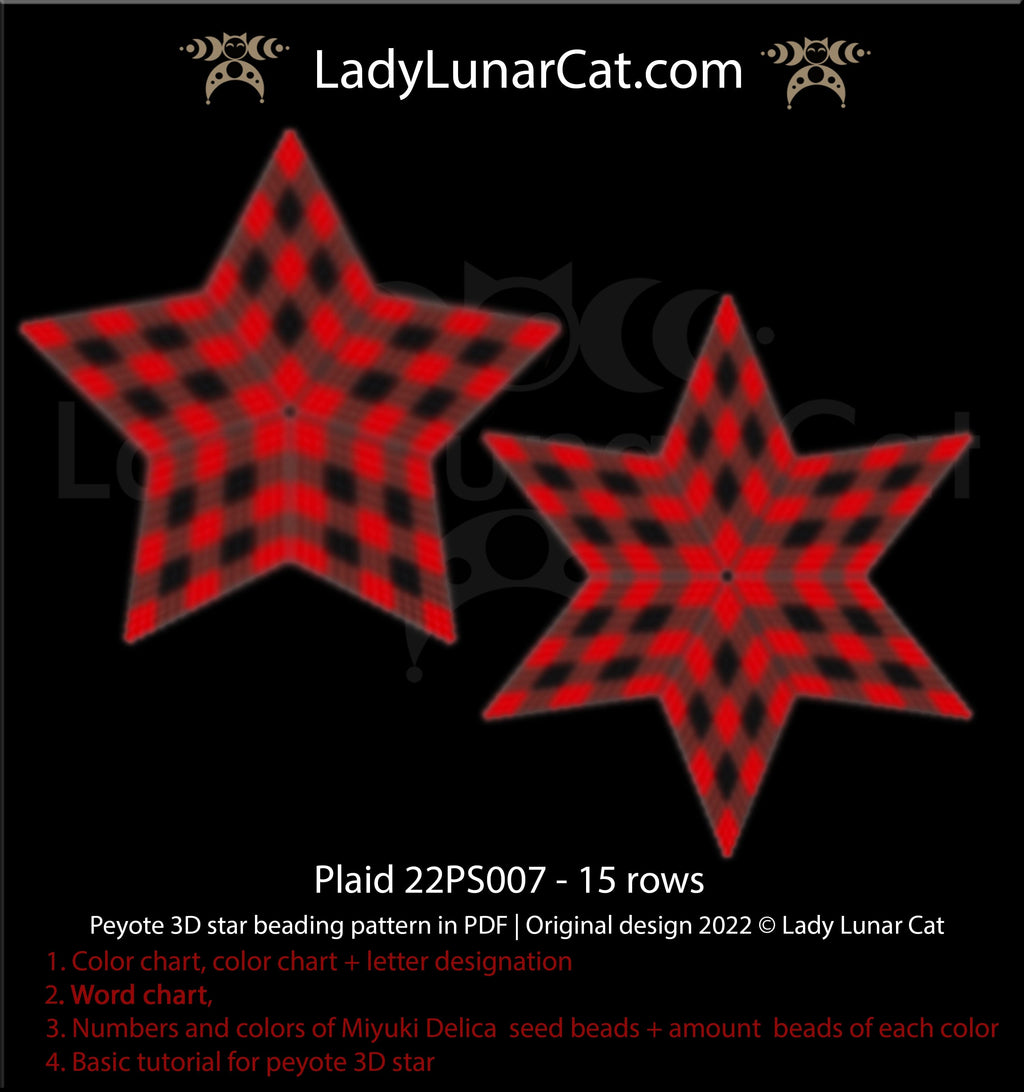 Peyote star pattern for beading - Plaid 22PS007 15 rows LadyLunarCat