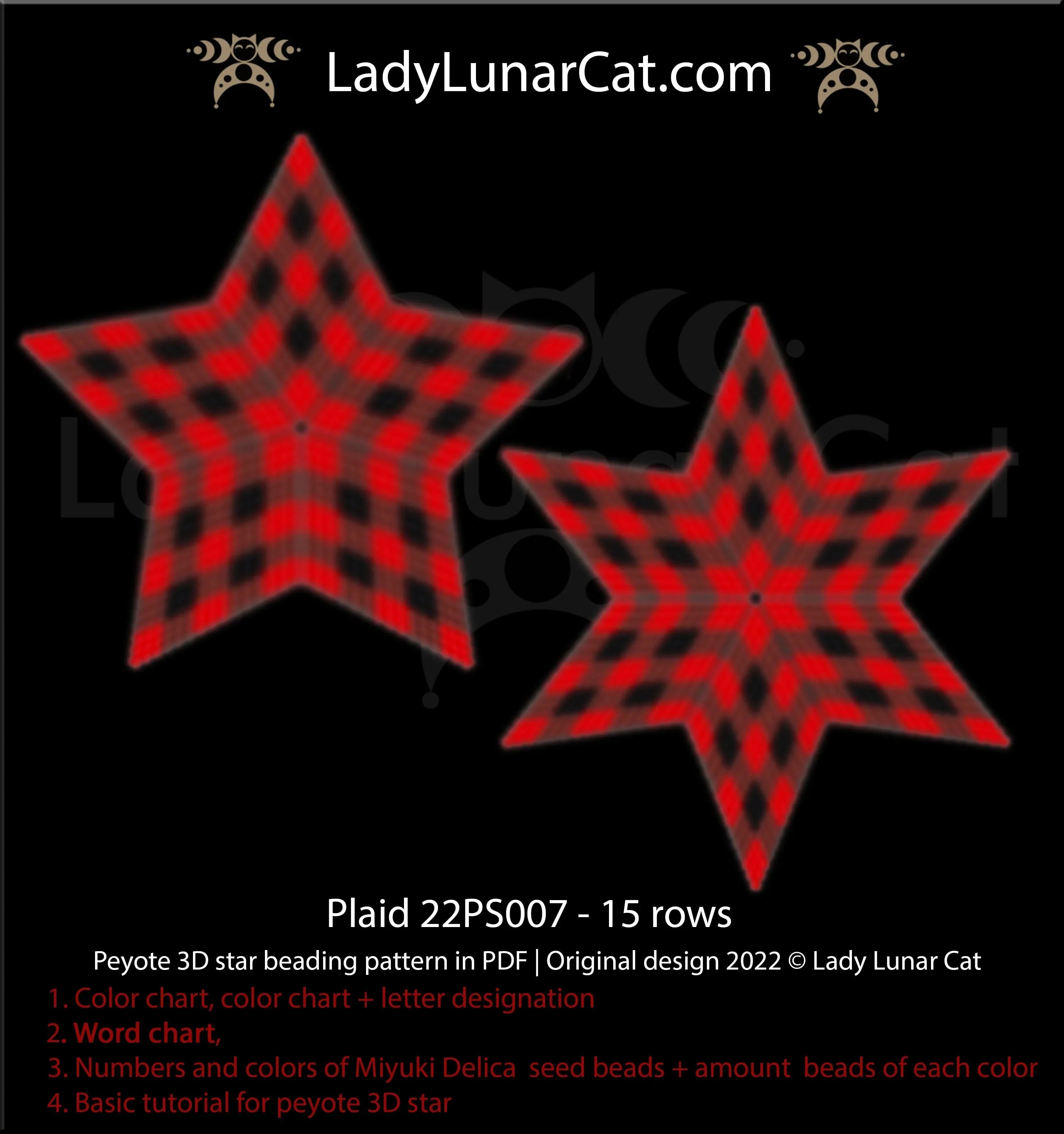 Cozy plaid peyote star — 3 colors, 25-bead radius, autumn vintage, Miyuki Delica 11/0